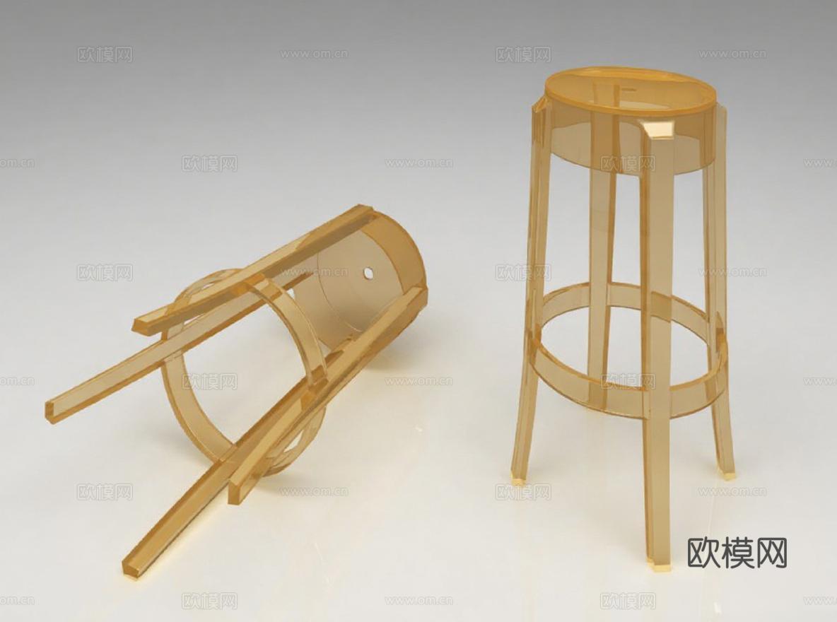 3D模型高脚凳设计 拆解结构展示 暖黄色塑料材质 现代简约家具数字渲染 产品原型宣传图免费3d模型