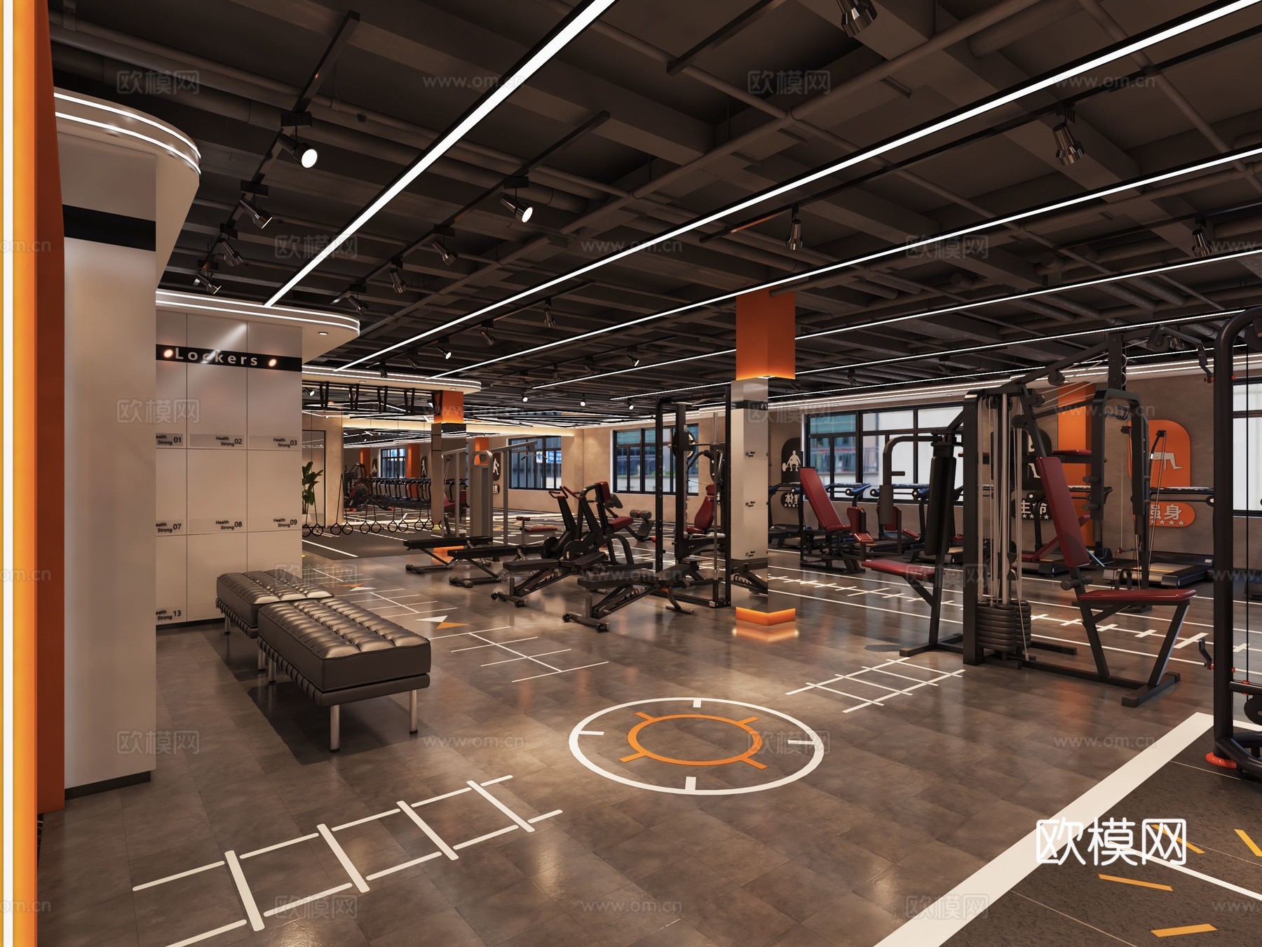 健身房 最新全套施工图 效果图合集cad施工图