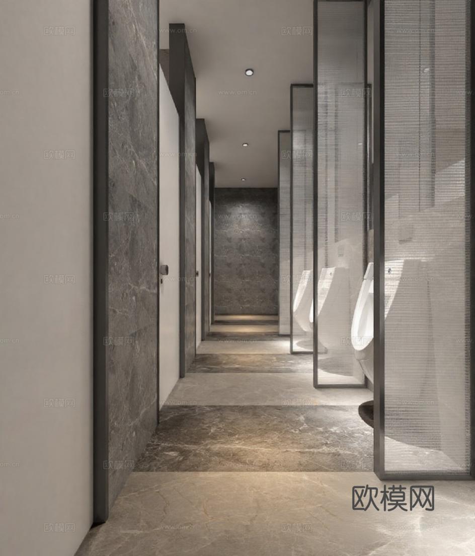现代公共男厕设计 大理石装饰卫生间效果图 3D渲染隐私隔断建筑展示免费3d模型