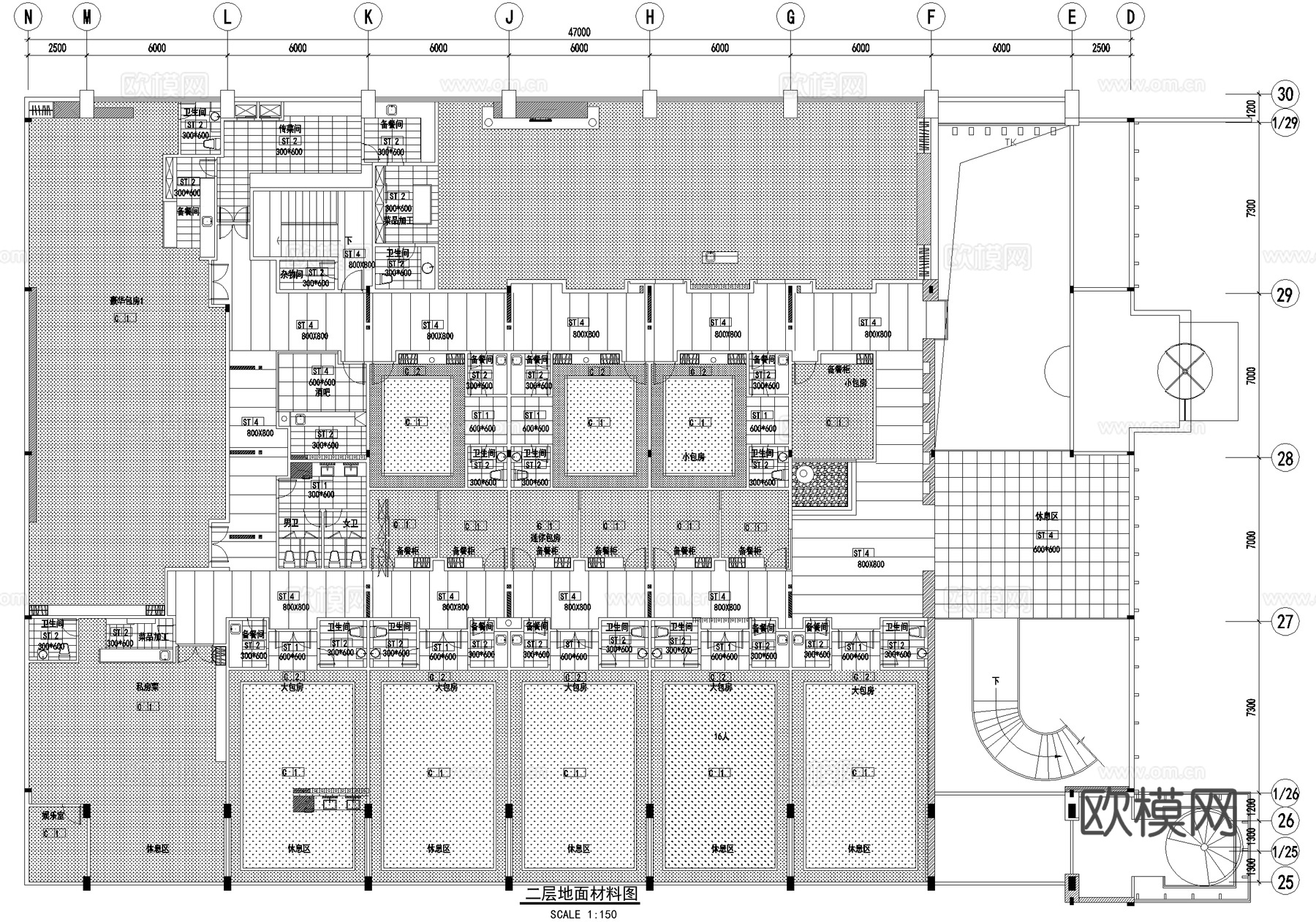 二层中餐厅平面系统图cad施工图