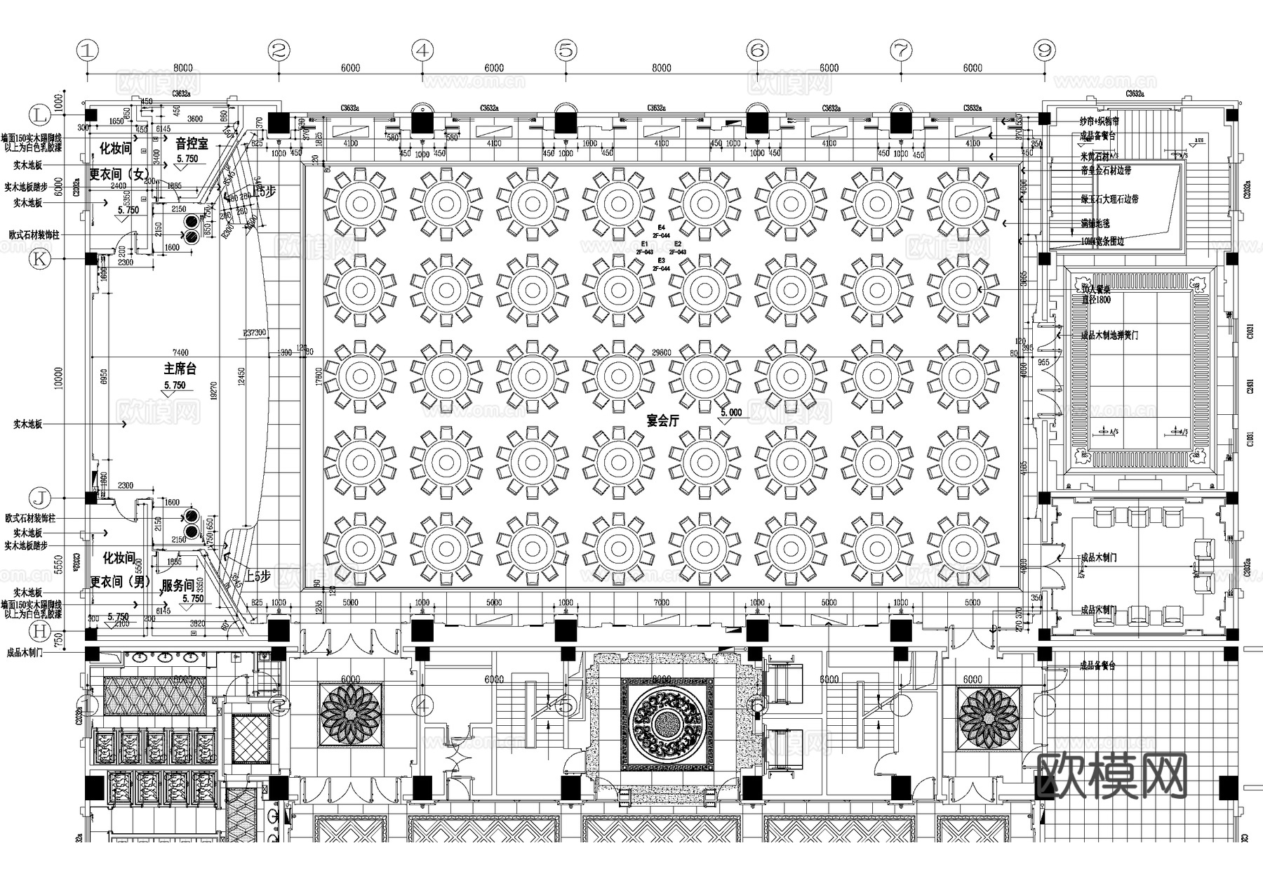 宴会厅平面图cad施工图