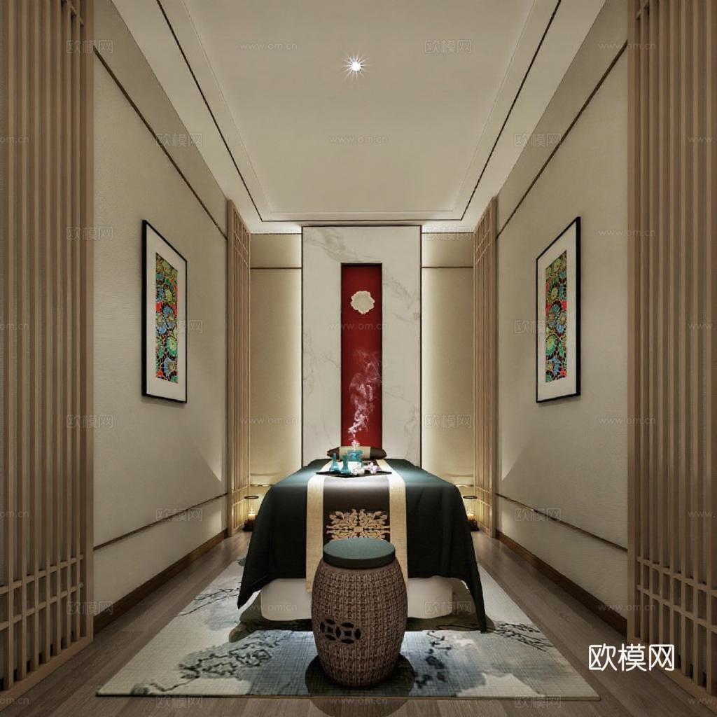 中式高端SPA按摩房设计 静谧禅意疗愈空间 奢华酒店装修效果图免费3d模型