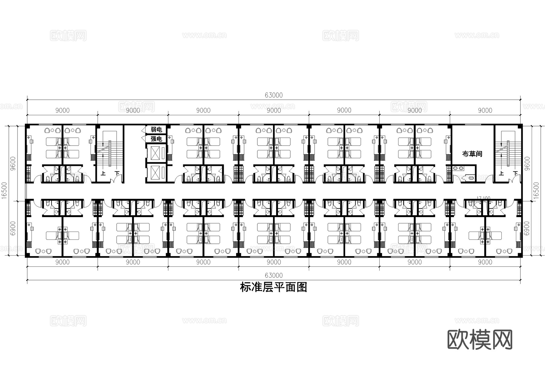 酒店客房 平面图 双人标准间 单人间cad施工图