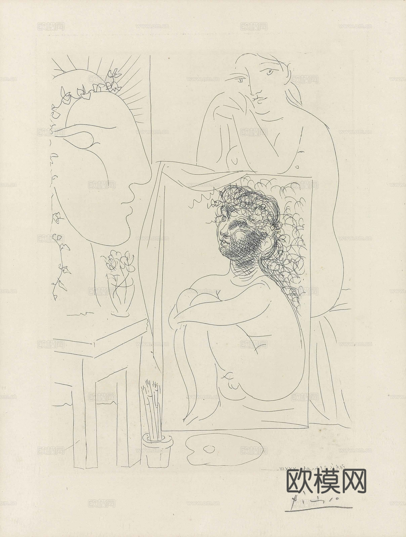 毕加索立体主义绘画作品，现代抽象画，世界经典名画，抽象素描画下载