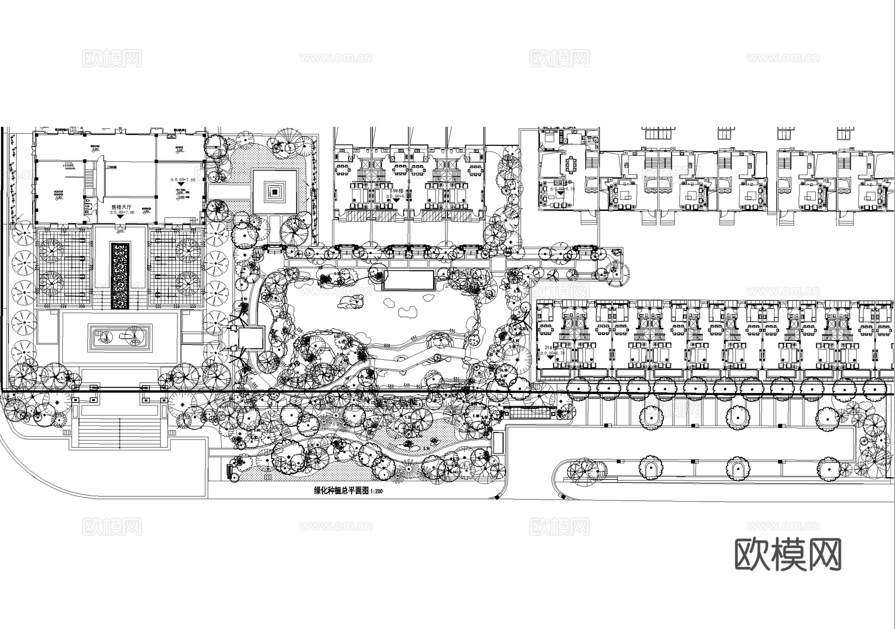 示范区景观植物种植绿化配置总平面图 展示区样板区cad施工图