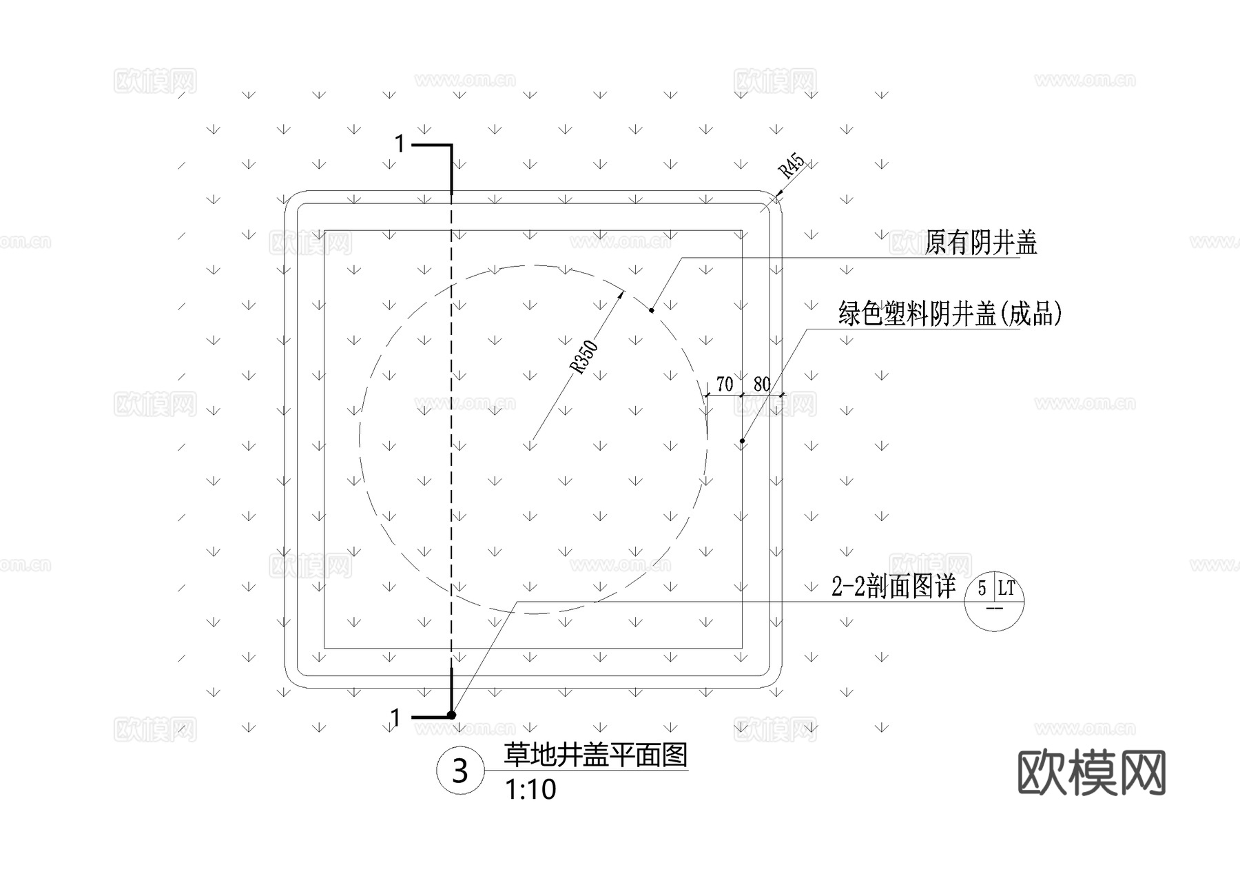 排水沟铺装井盖草地井盖检修井盖板篦子CAD施工图cad施工图