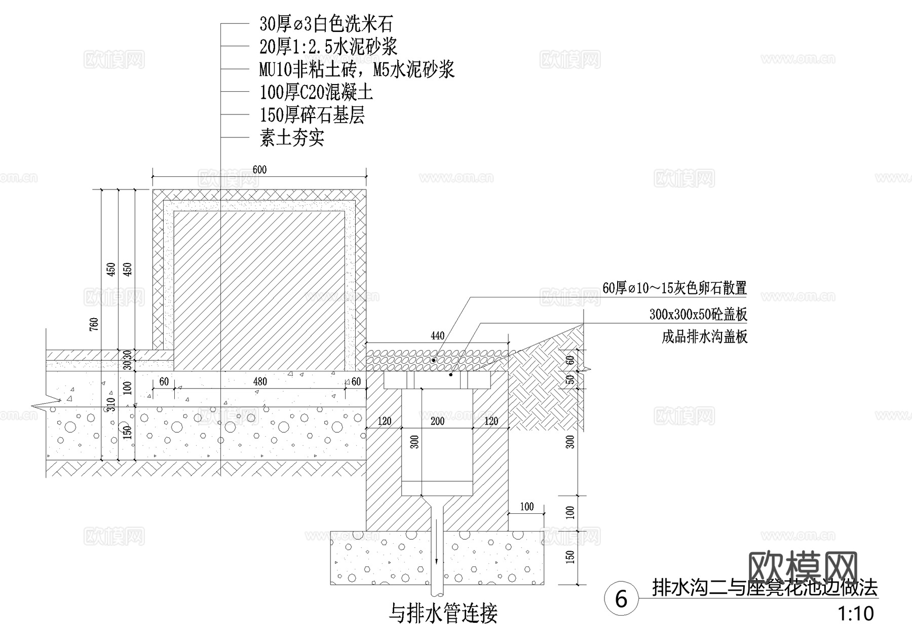 排水沟节点座凳花池边做法CAD施工图cad施工图