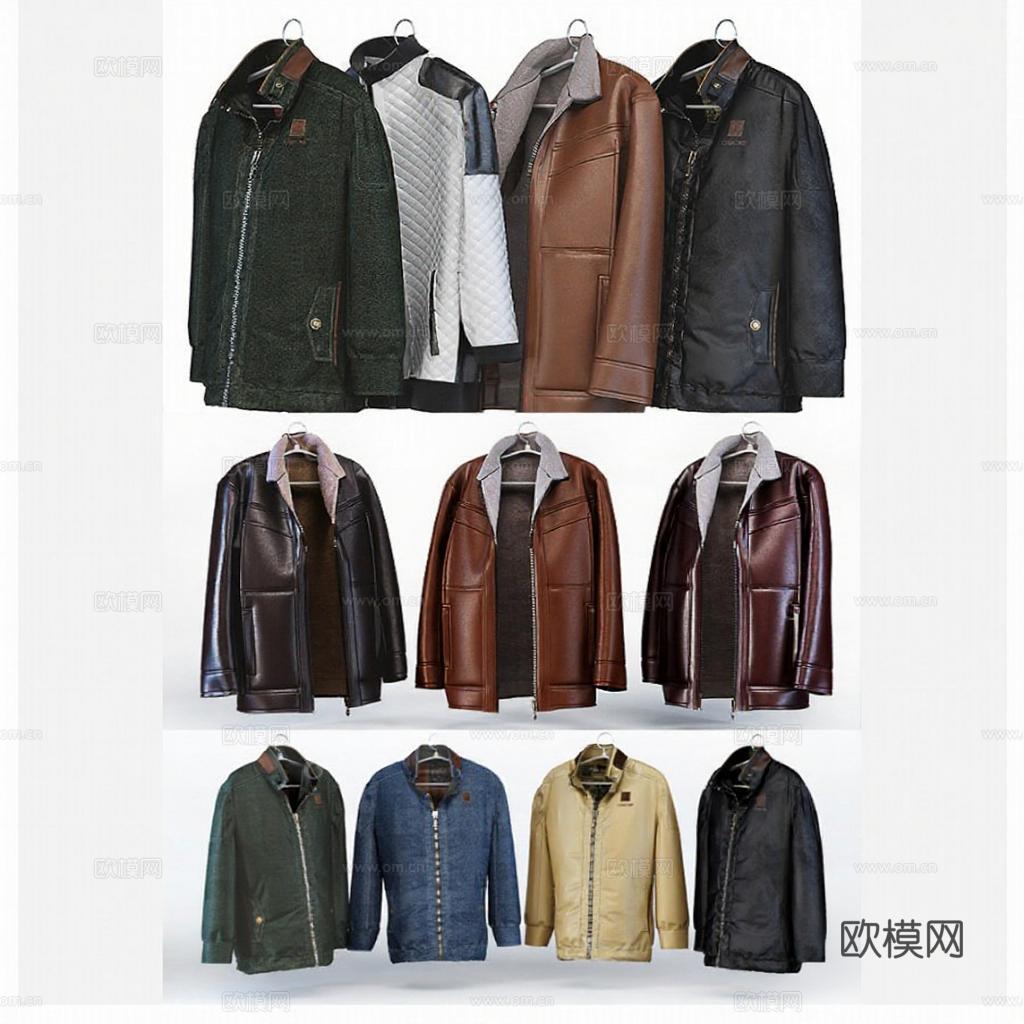 男士冬季夹克外套 潮流复古商务休闲男装 羊毛皮革保暖外套 品牌直营精选免费3d模型
