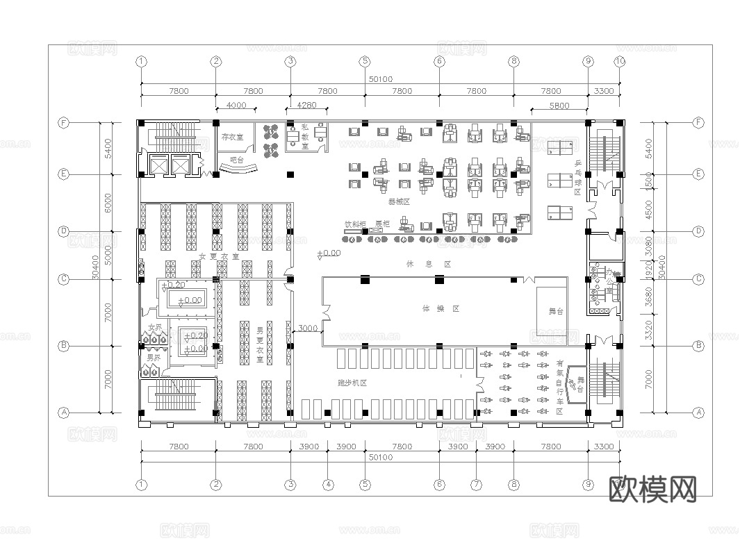 健身房 最新平面施工图cad施工图