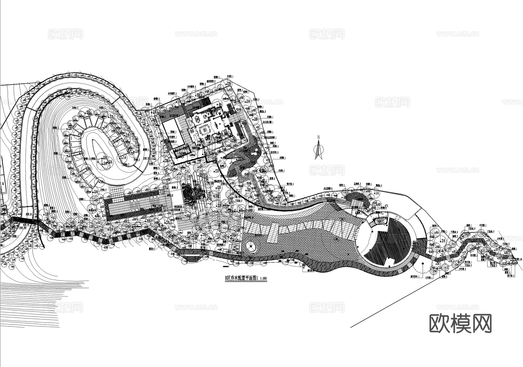 示范区景观植物种植绿化配置平面图 展示区样板区cad施工图