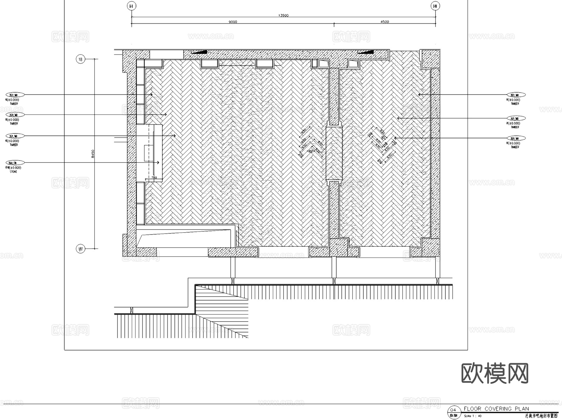 七星总裁书吧书房室内工装CAD施工图cad施工图