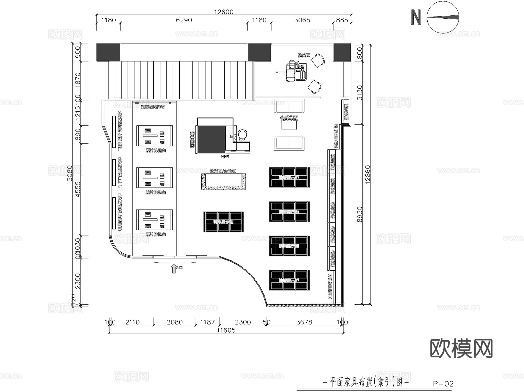 明月镜片眼镜店室内工装平面系统图CAD施工图cad施工图