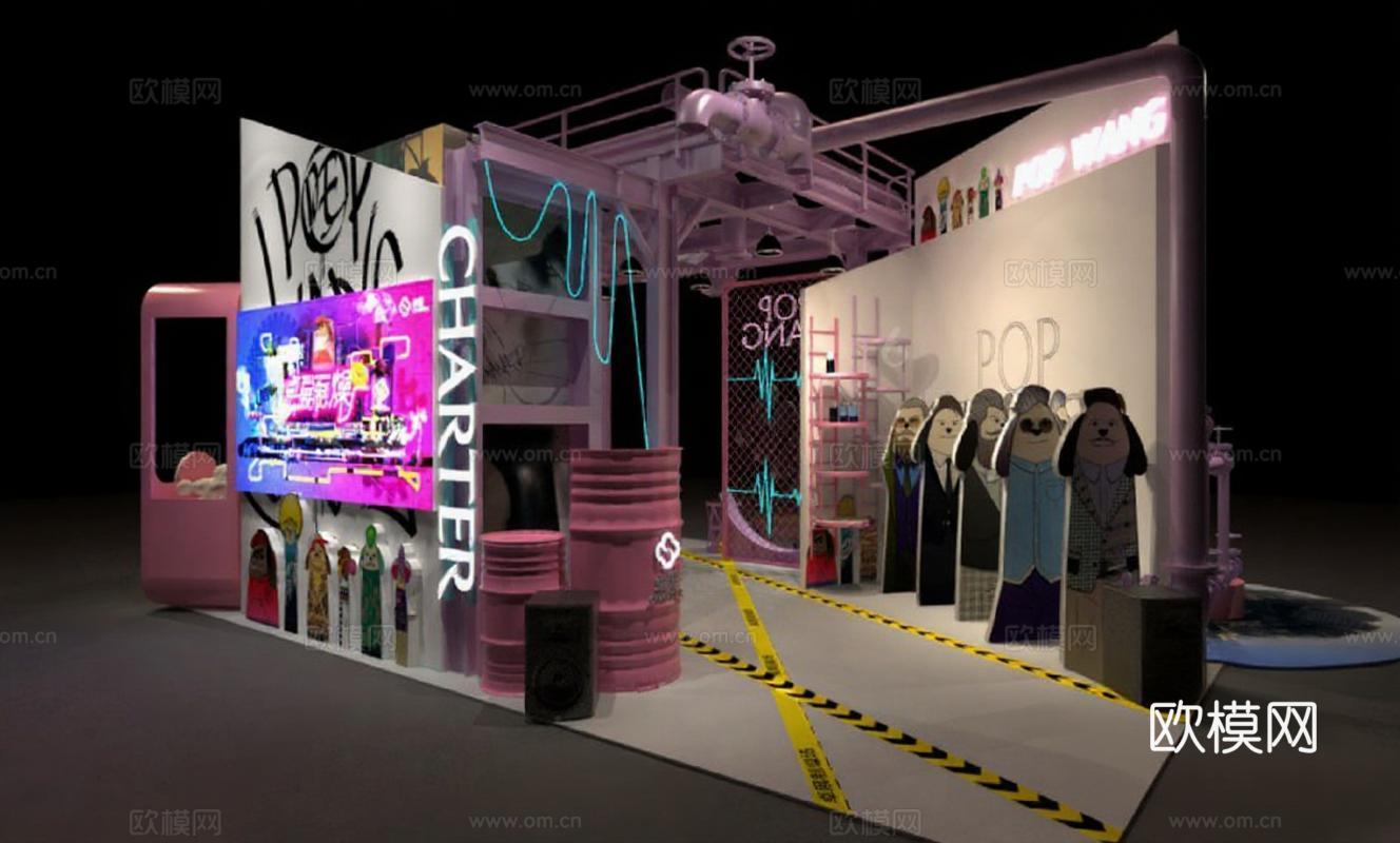 未来感3D模型设计 街头艺术沉浸式展览装置 赛博朋克数字艺术空间免费3d模型