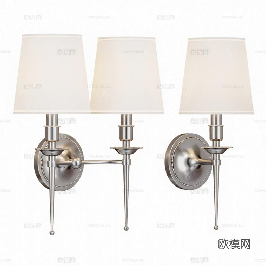 壁挂灯套装 对称设计金属壁灯 拉丝镀铬装饰灯具 布艺灯罩室内照明 古典装饰艺术风格 家居客厅温馨灯具免费3d模型