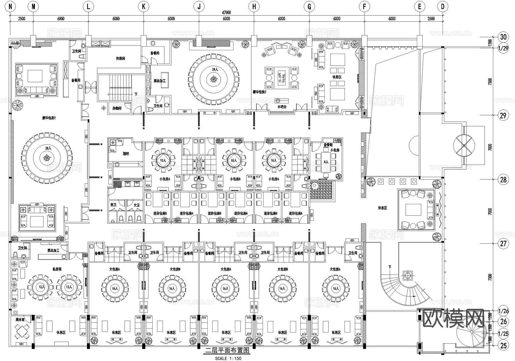 二层中餐厅平面系统图cad施工图