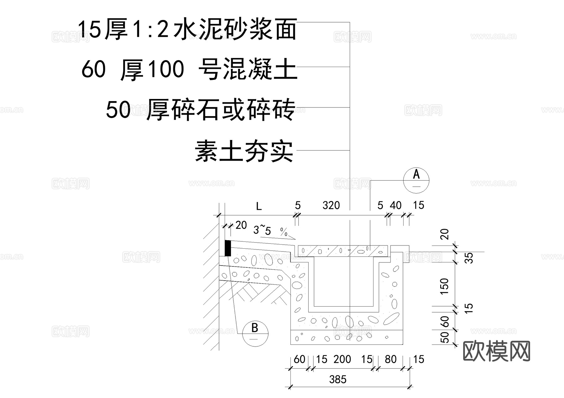 排水沟节点散水明沟CAD施工图cad施工图