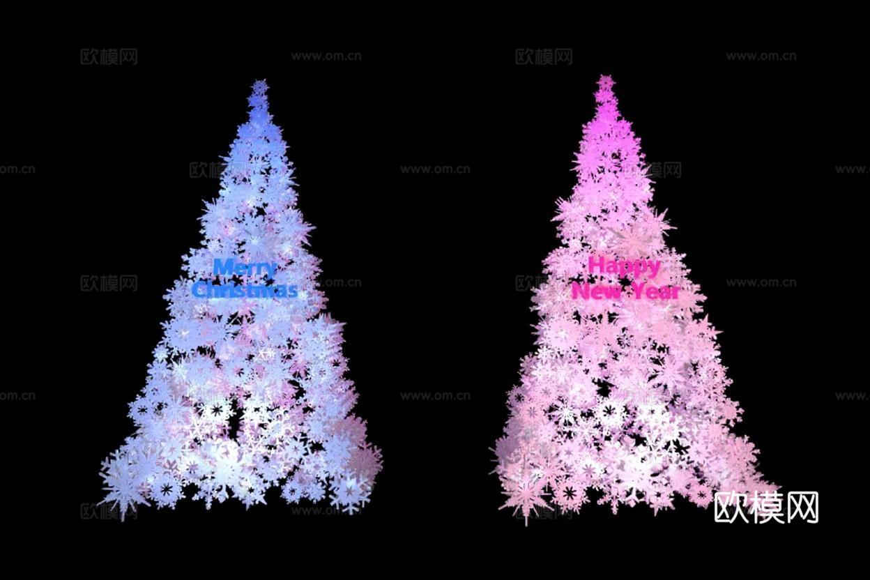 圣诞新年3D节日树 发光雪花装饰元素 数字艺术场景设计 对称梦幻节日宣传素材免费3d模型