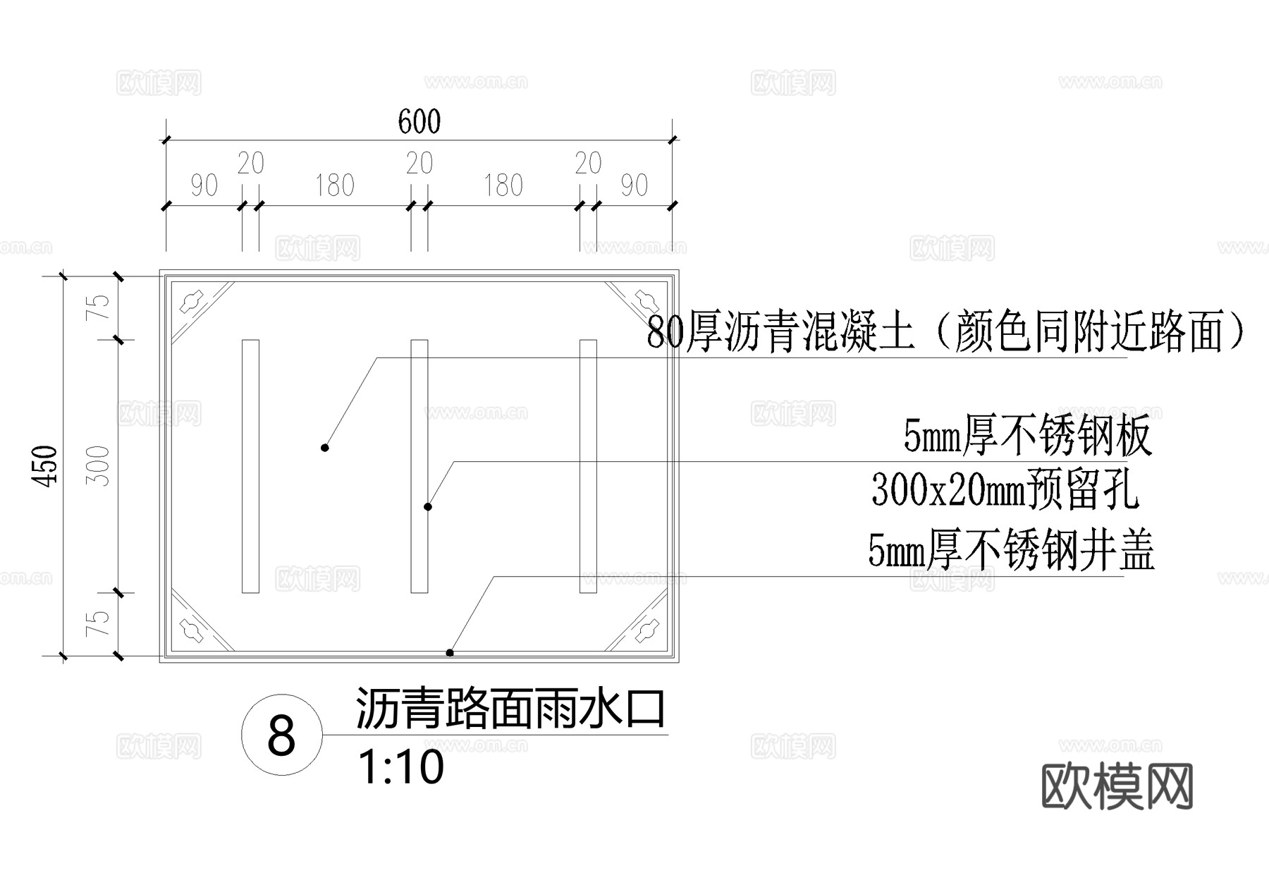 排水沟铺装井盖草地井盖检修井盖板篦子CAD施工图cad施工图