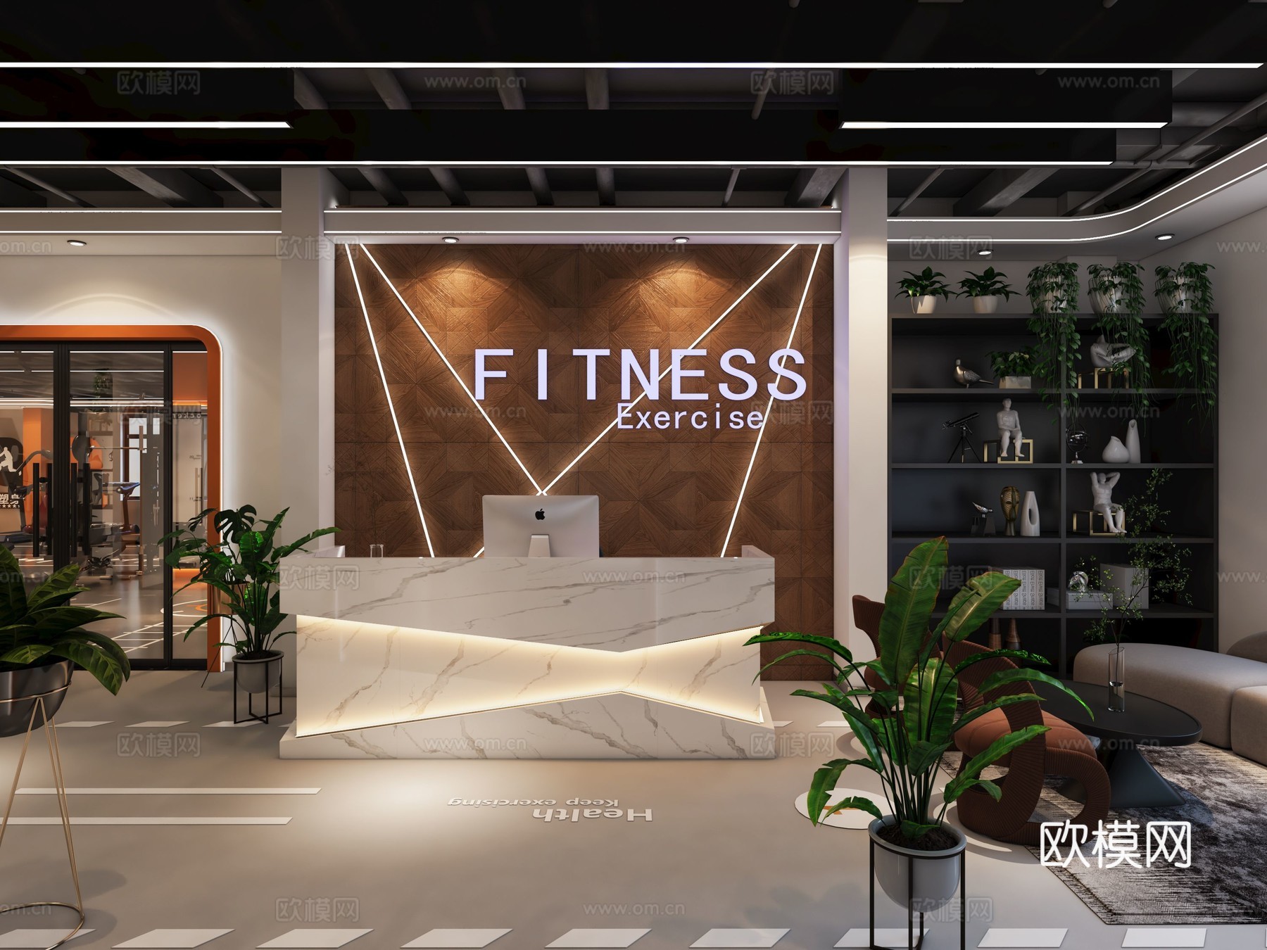 健身房 最新全套施工图 效果图合集cad施工图