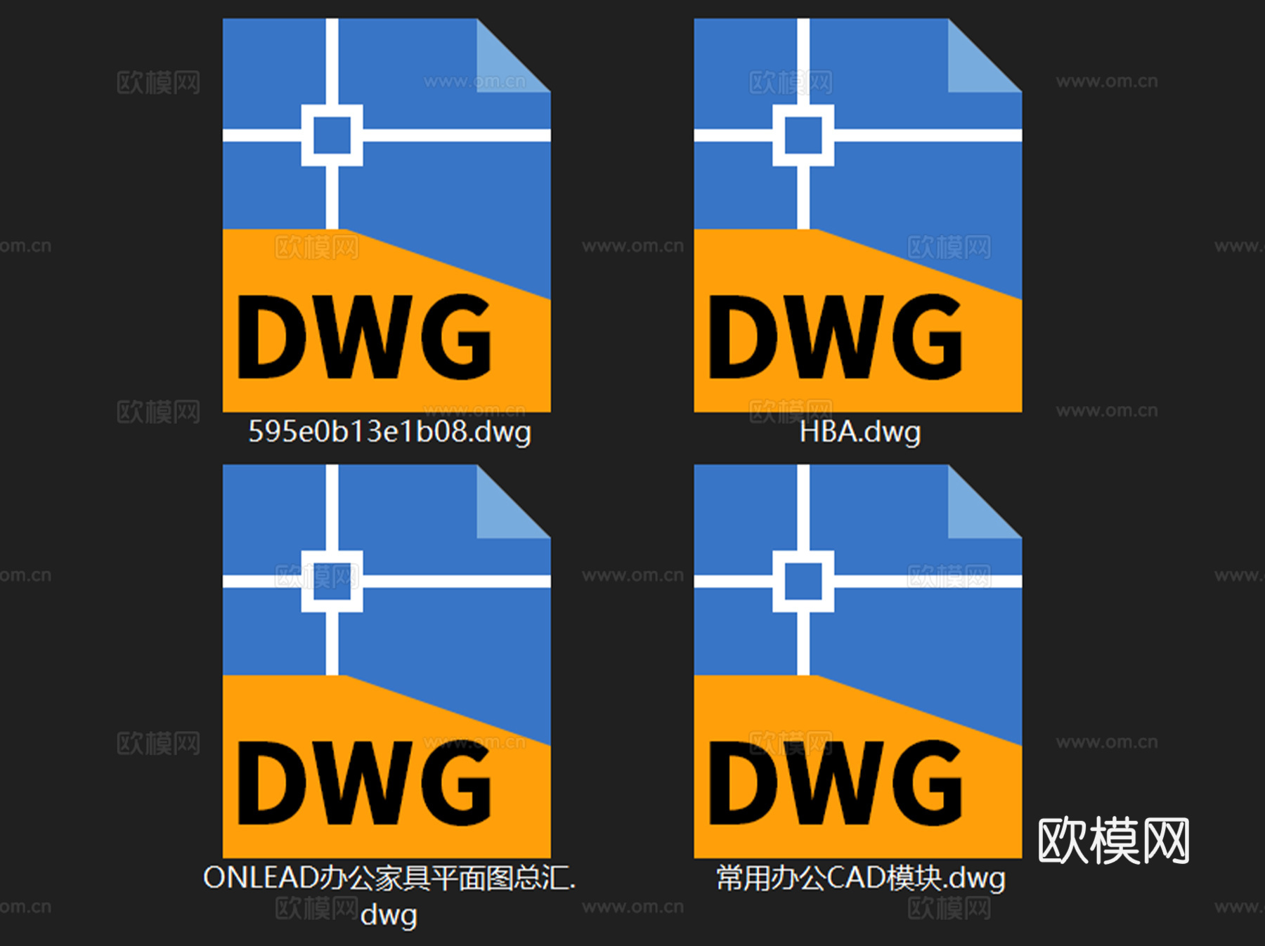 办公室室内装饰家具平面图块CAD施工图集 4套cad施工图