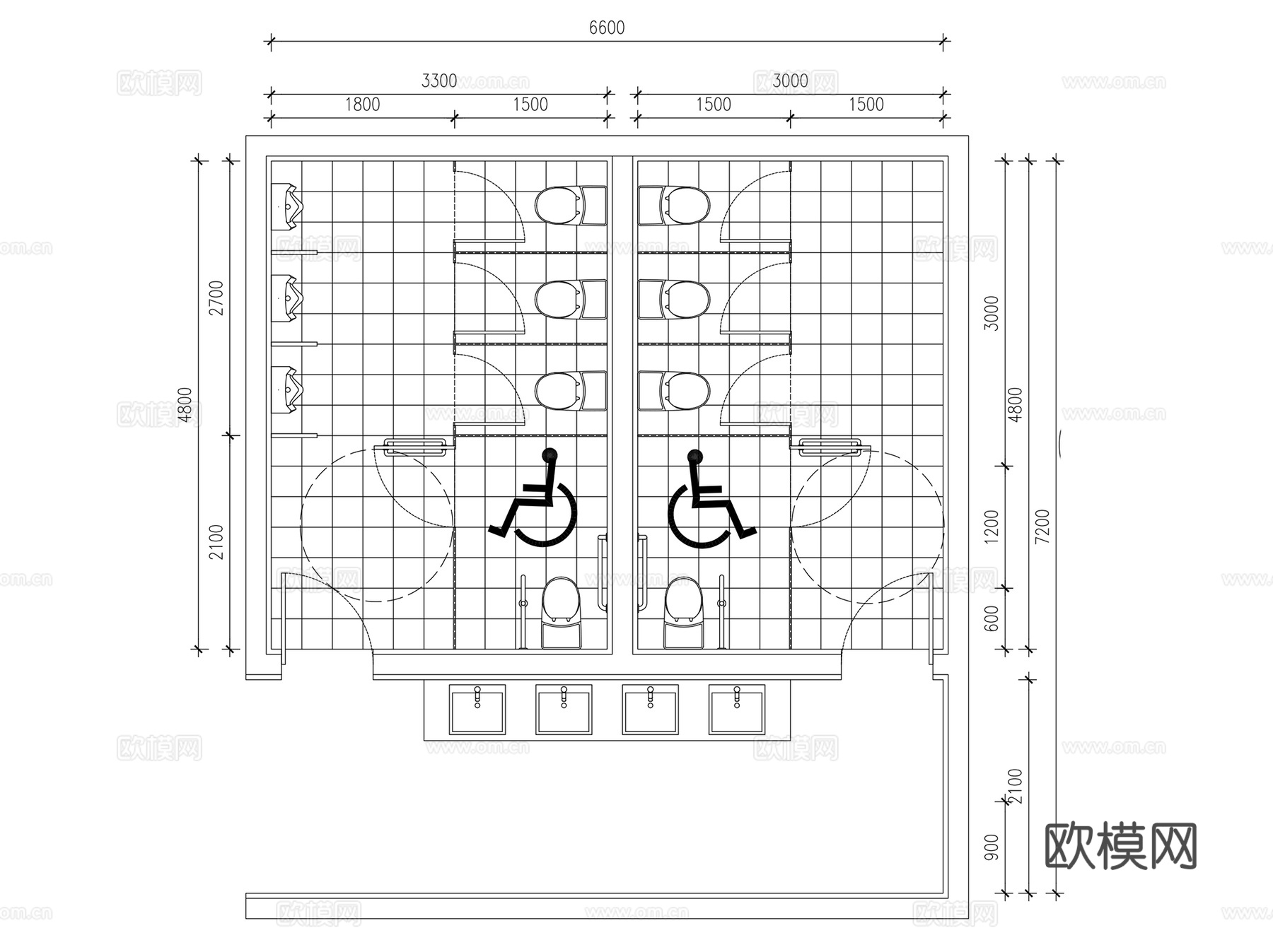 残疾人无障碍公共卫生间平面及图块CAD施工图集cad施工图