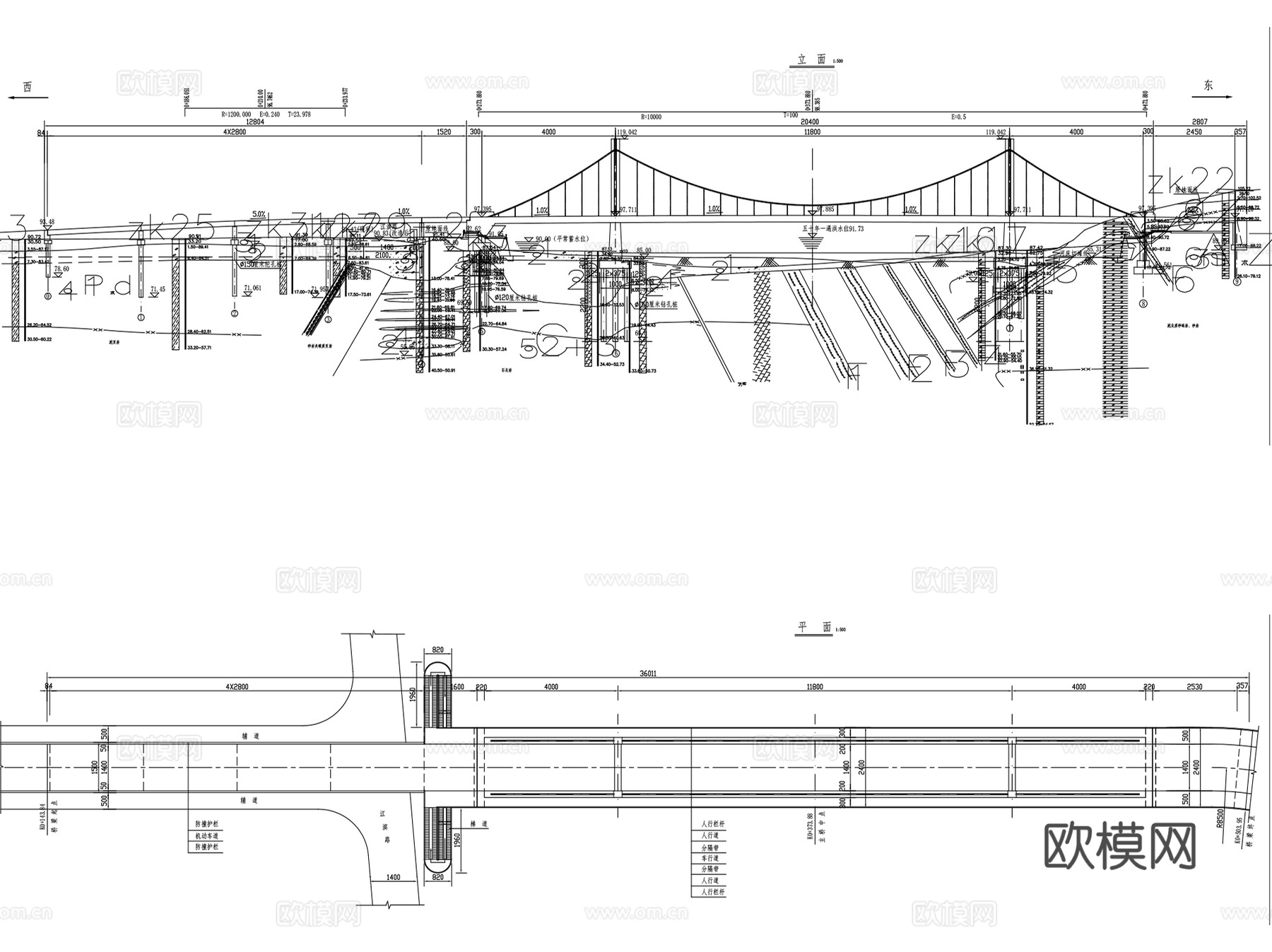 大桥悬索桥吊桥桥梁CAD施工图集 16套cad施工图
