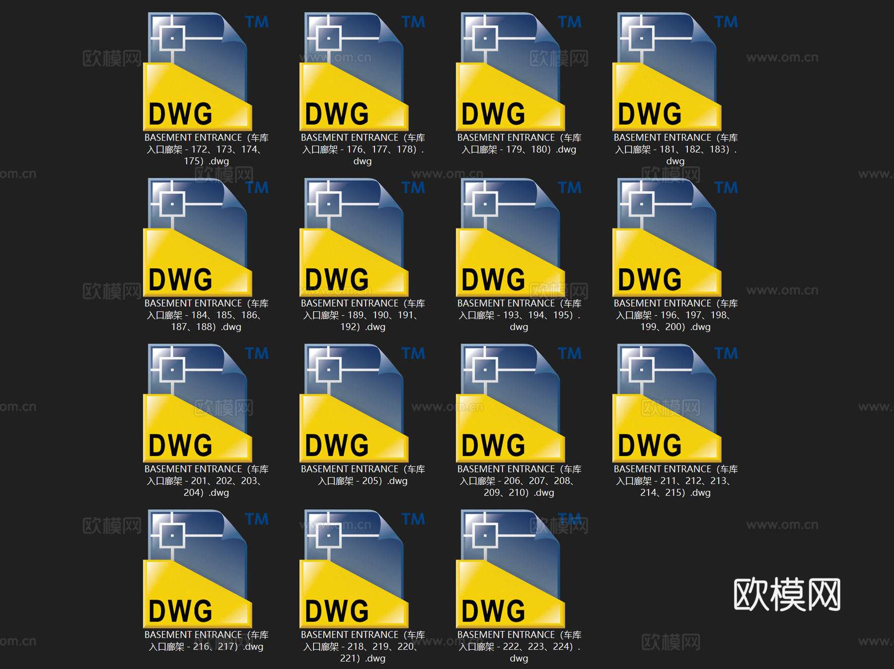 车库地库入口廊架景观CAD施工图集 15套cad施工图