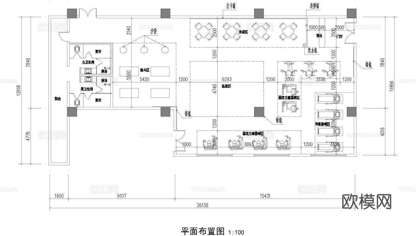 健身房 最新全套施工图 效果图合集cad施工图