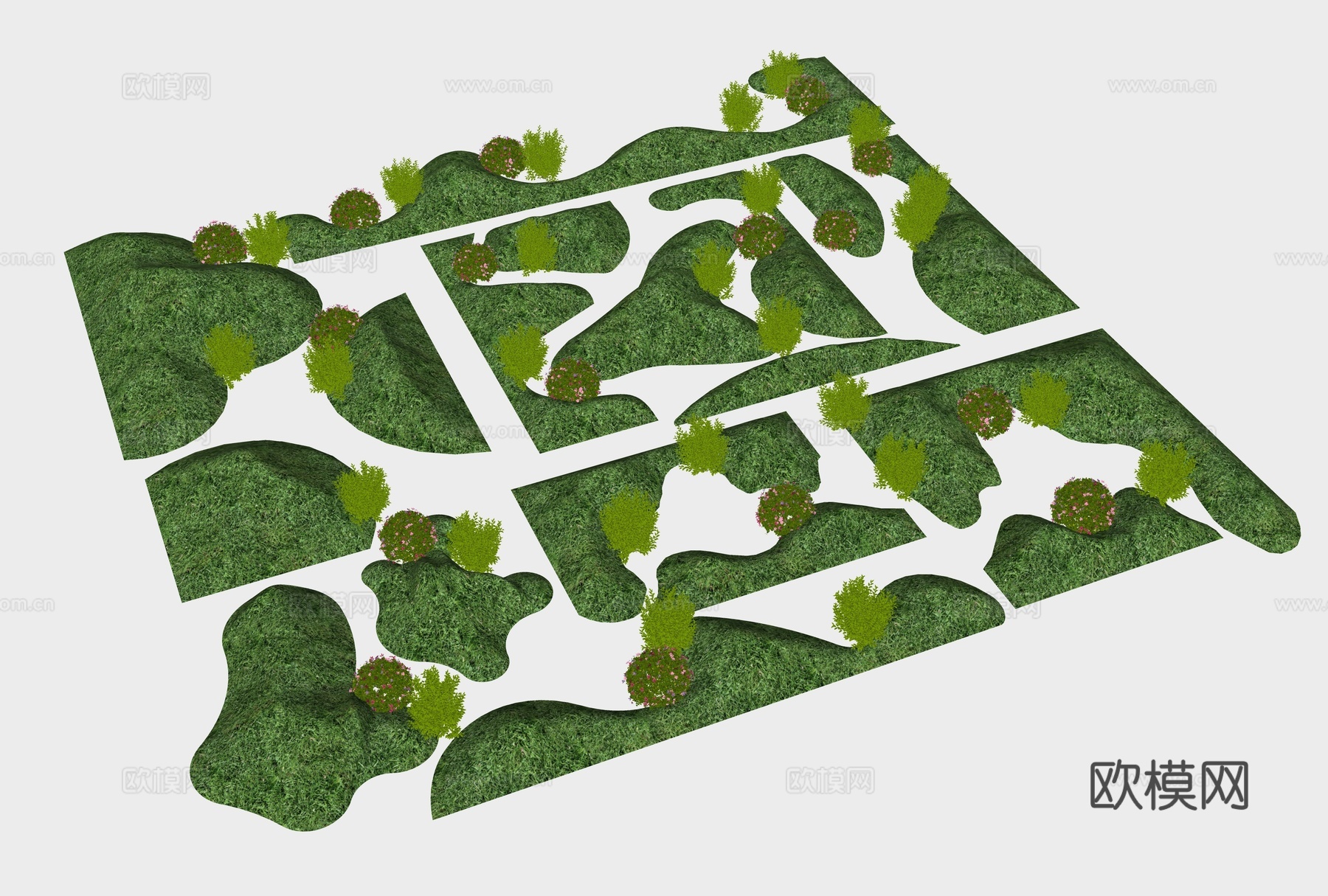 现代微地形 草坡 小山包 小土坡 枯山水 绿岛 庭院景观 景su模型