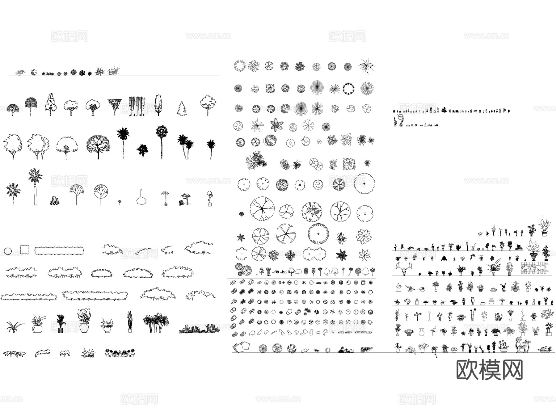 常用园林景观植物平立面图块CAD施工图集cad施工图
