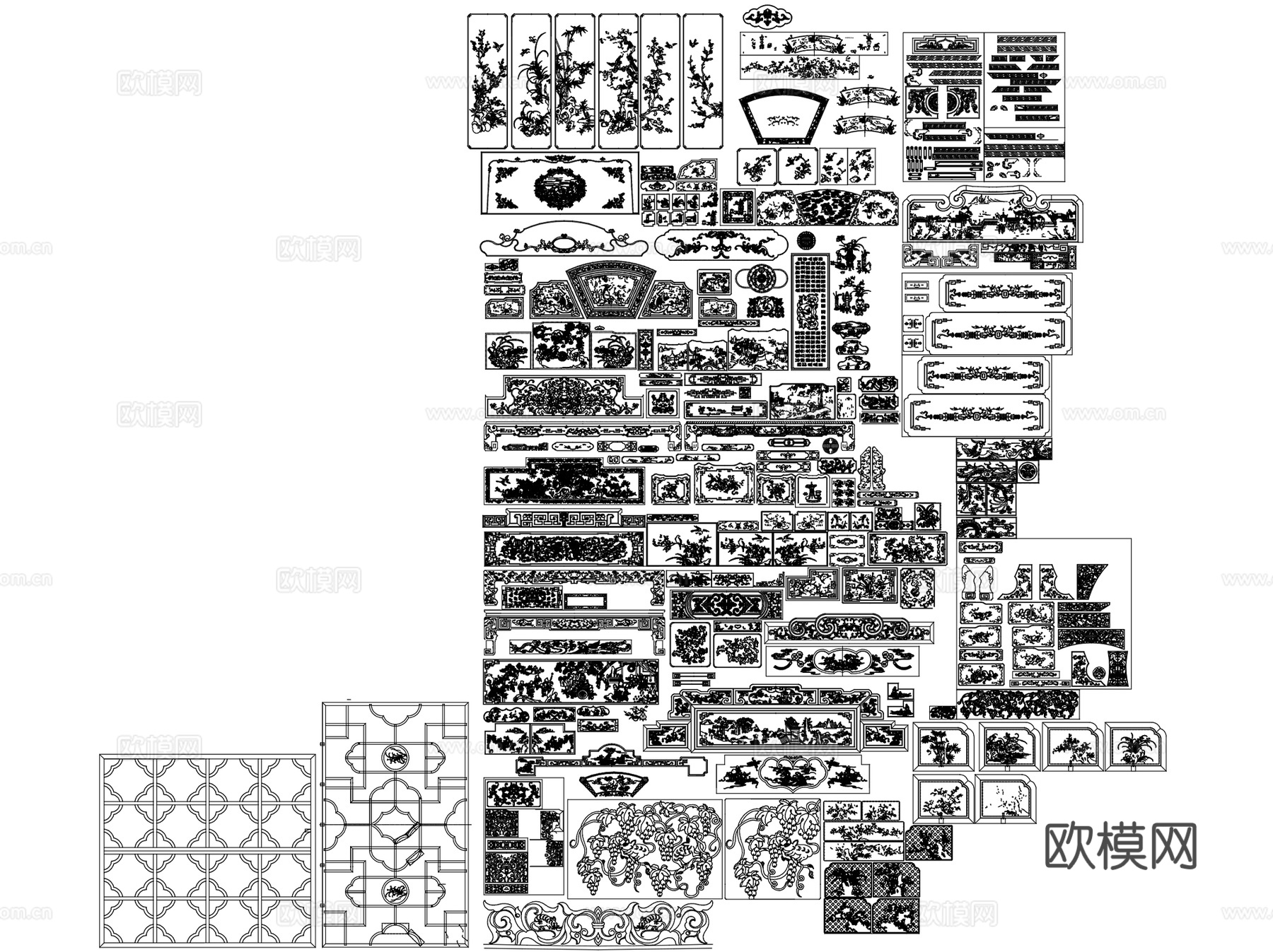 中式欧式雕花角花线条纹样CAD图块图库集 8套cad施工图