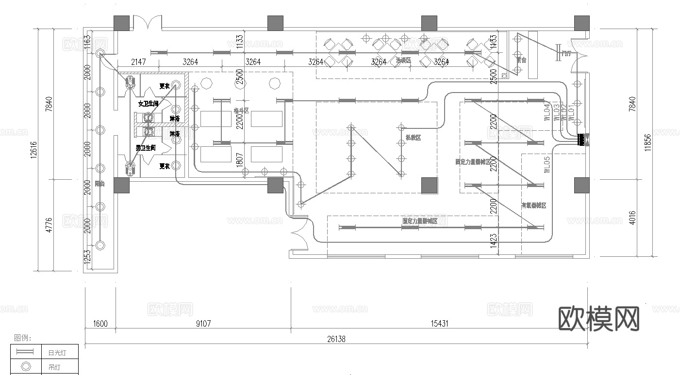 健身房 最新全套施工图 效果图合集cad施工图