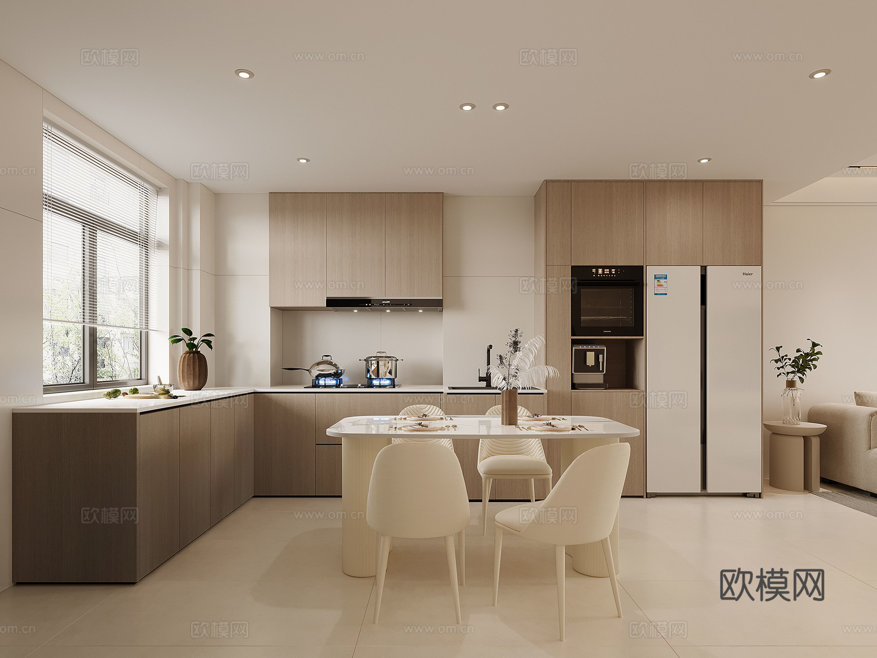 现代奶油客餐厅3d模型下载（渲染图3）