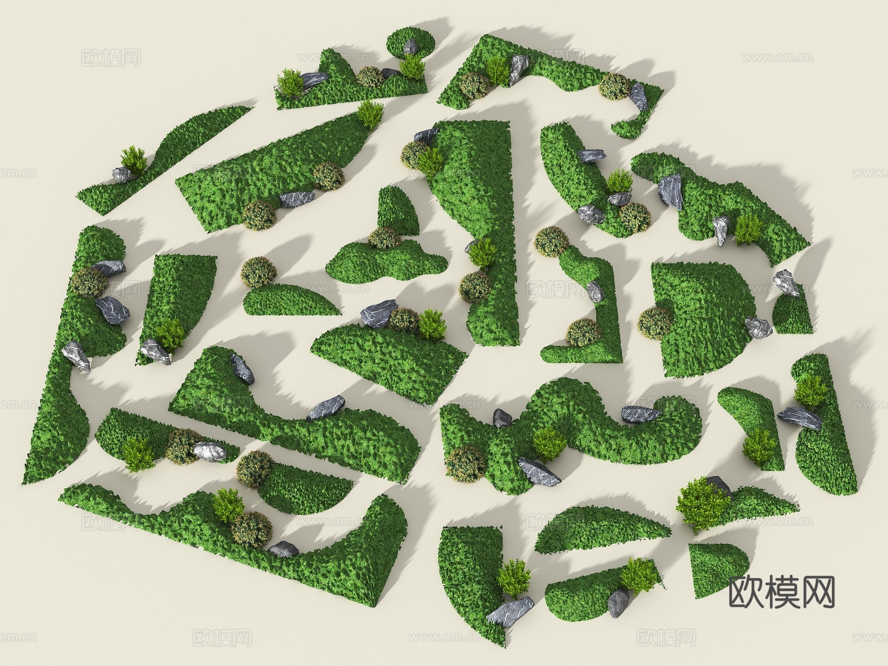 现代微地形 草坡 小山包 小土坡 枯山水 绿岛 庭院景观 景su模型