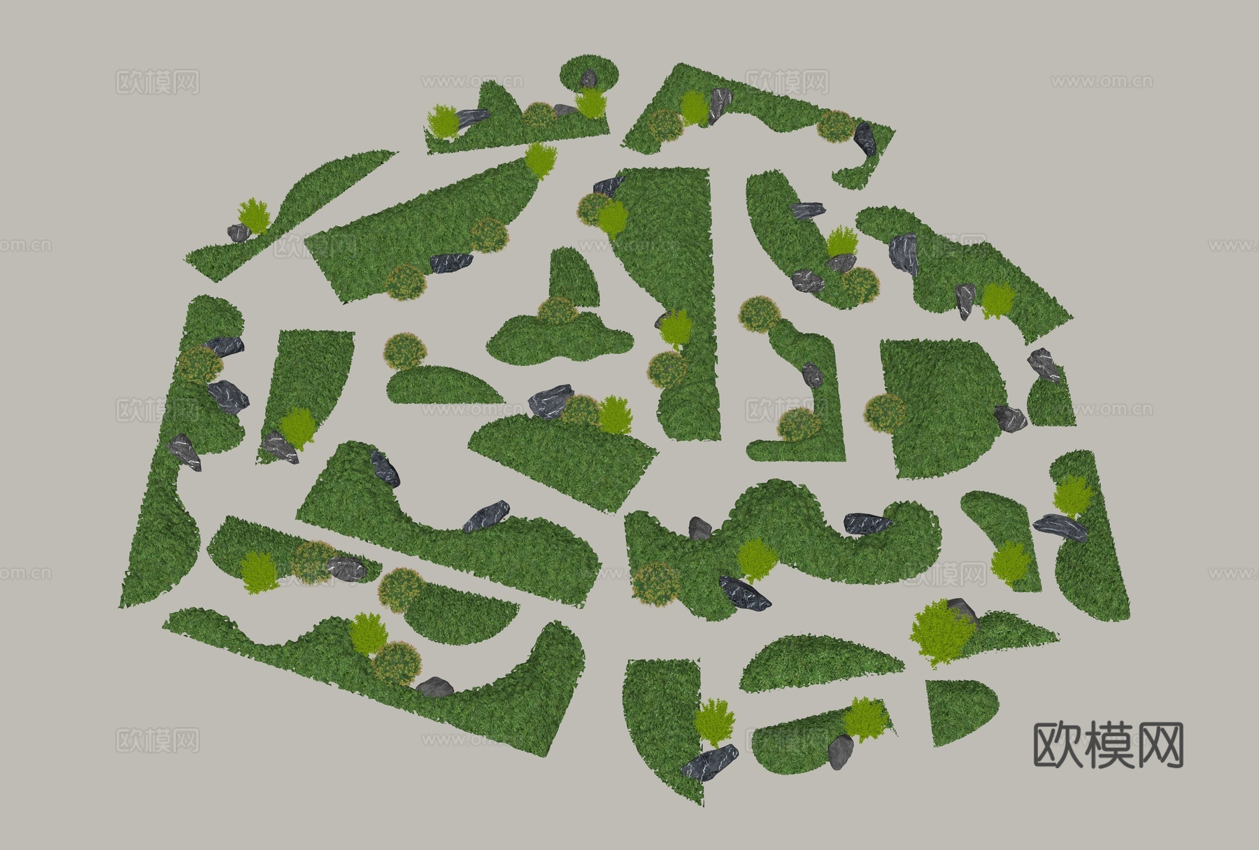 现代微地形 草坡 小山包 小土坡 枯山水 绿岛 庭院景观 景su模型