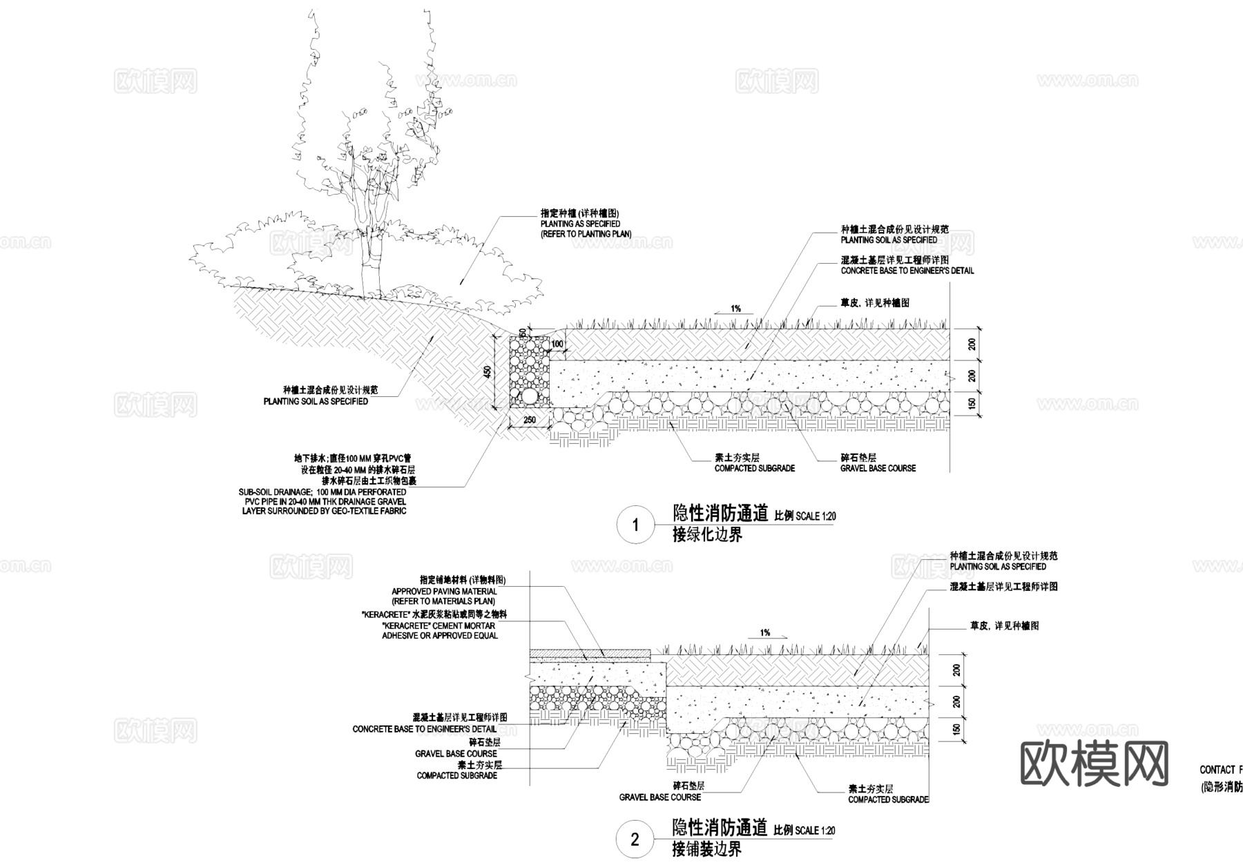 隐形消防车道节点大样景观CAD施工详图集cad施工图