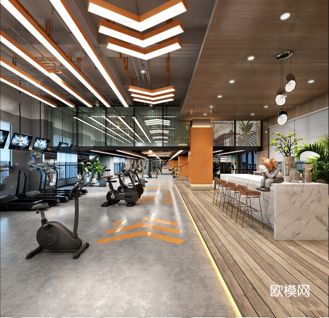 健身房 最新全套施工图 效果图合集cad施工图