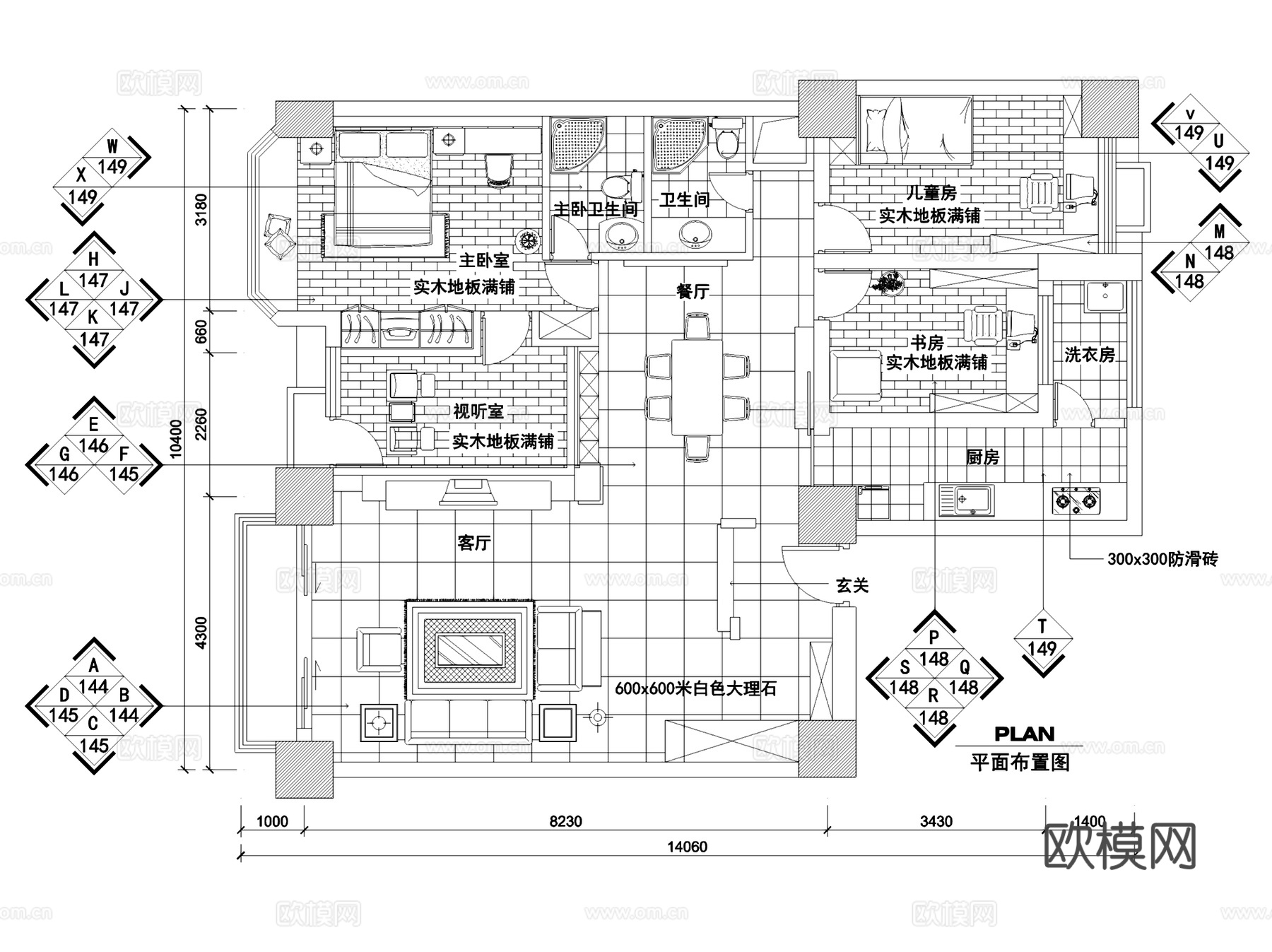 各风格类型三居室室内装饰CAD施工图集 12套cad施工图