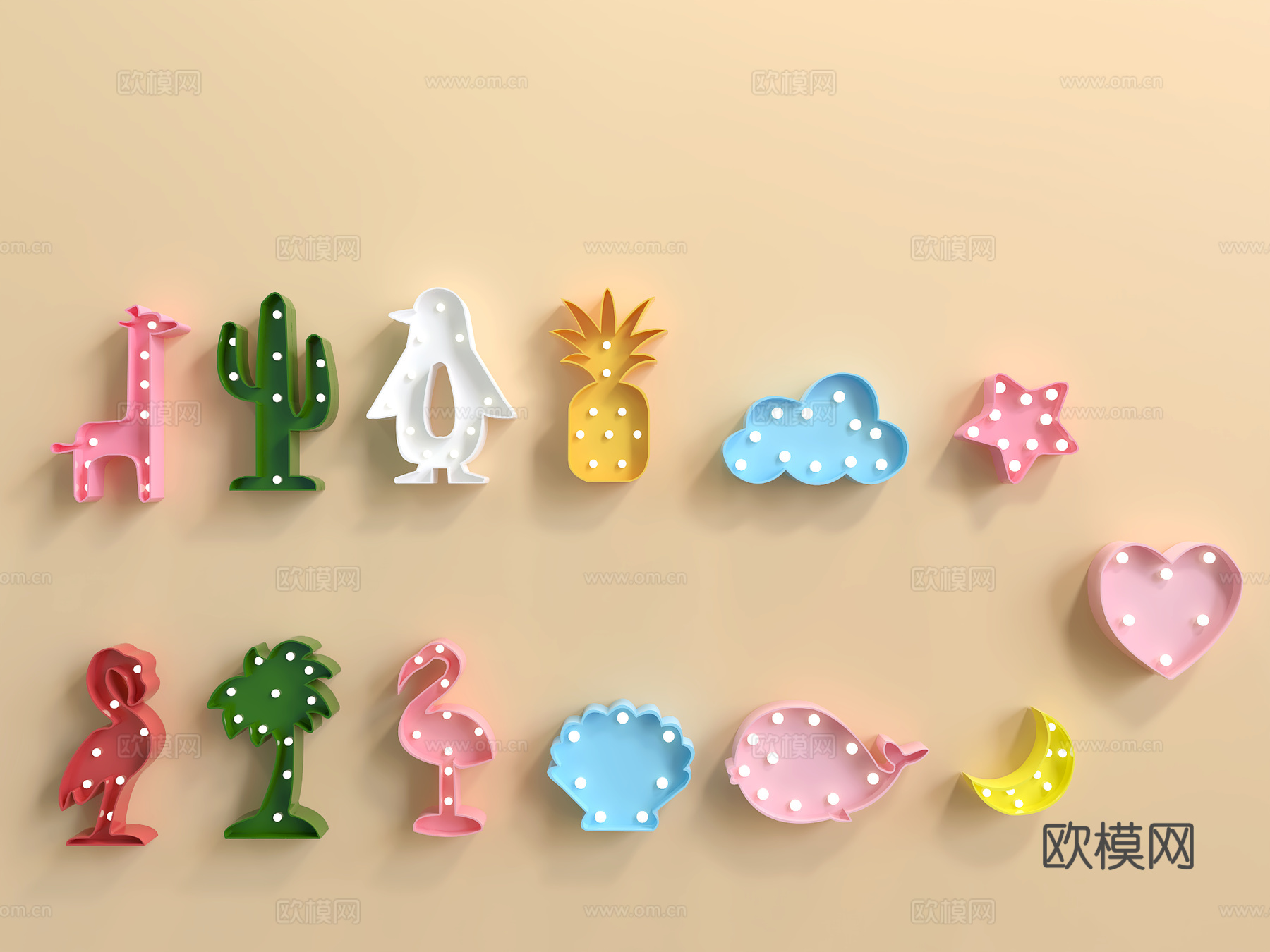 儿童可爱霓虹灯3d模型下载（渲染图2）