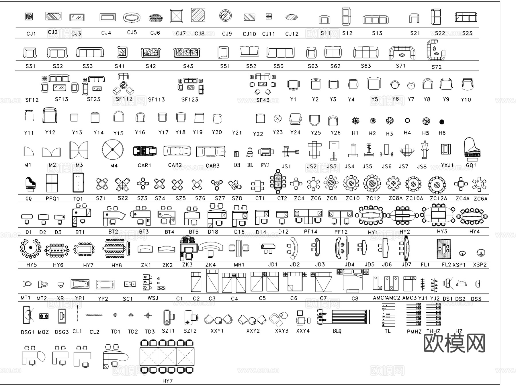 各场景室内家具模块图块CAD施工图集 8套cad施工图