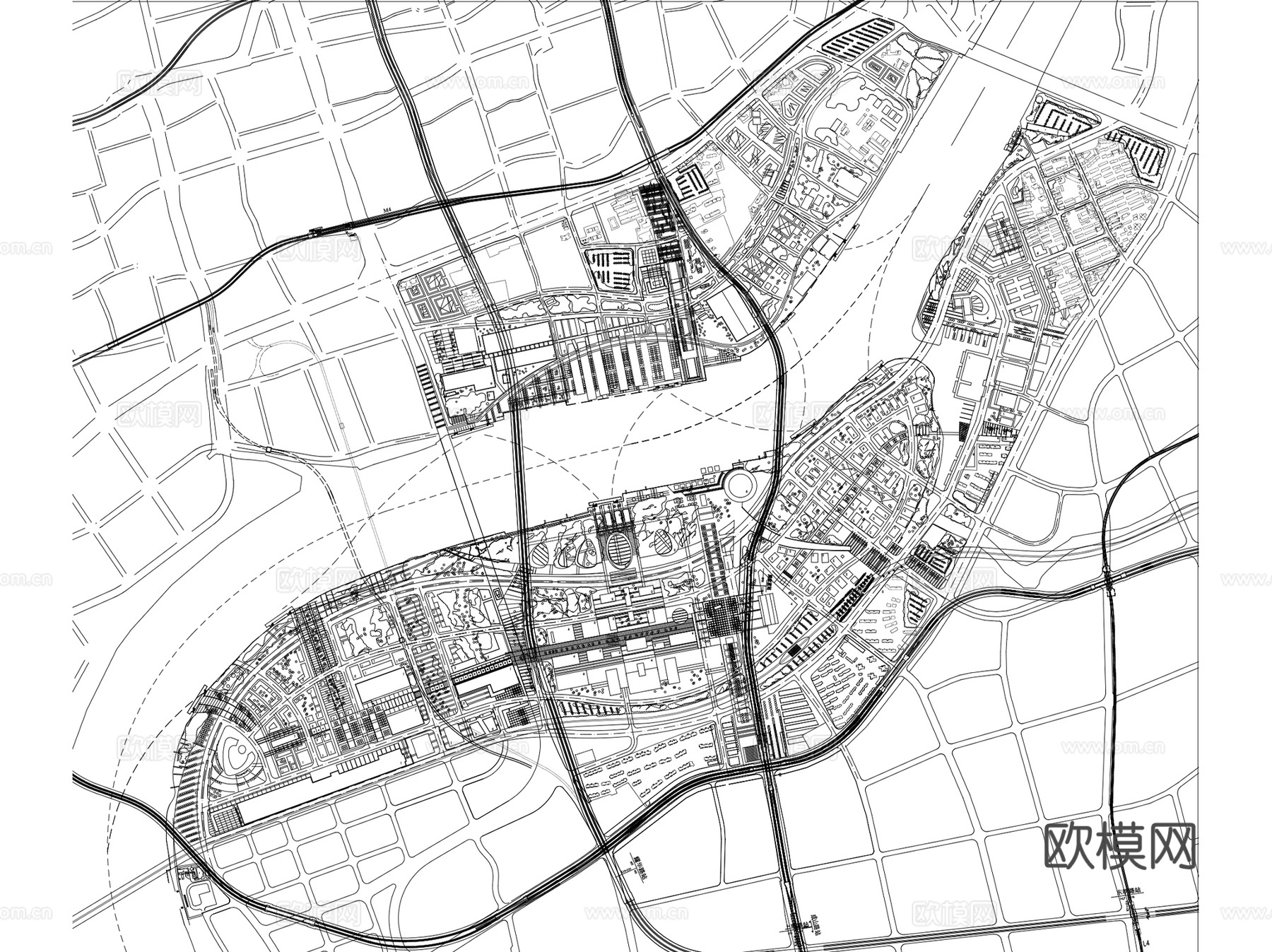 行政中心商办片区城市规划CAD总平面图施工图集46套cad施工图