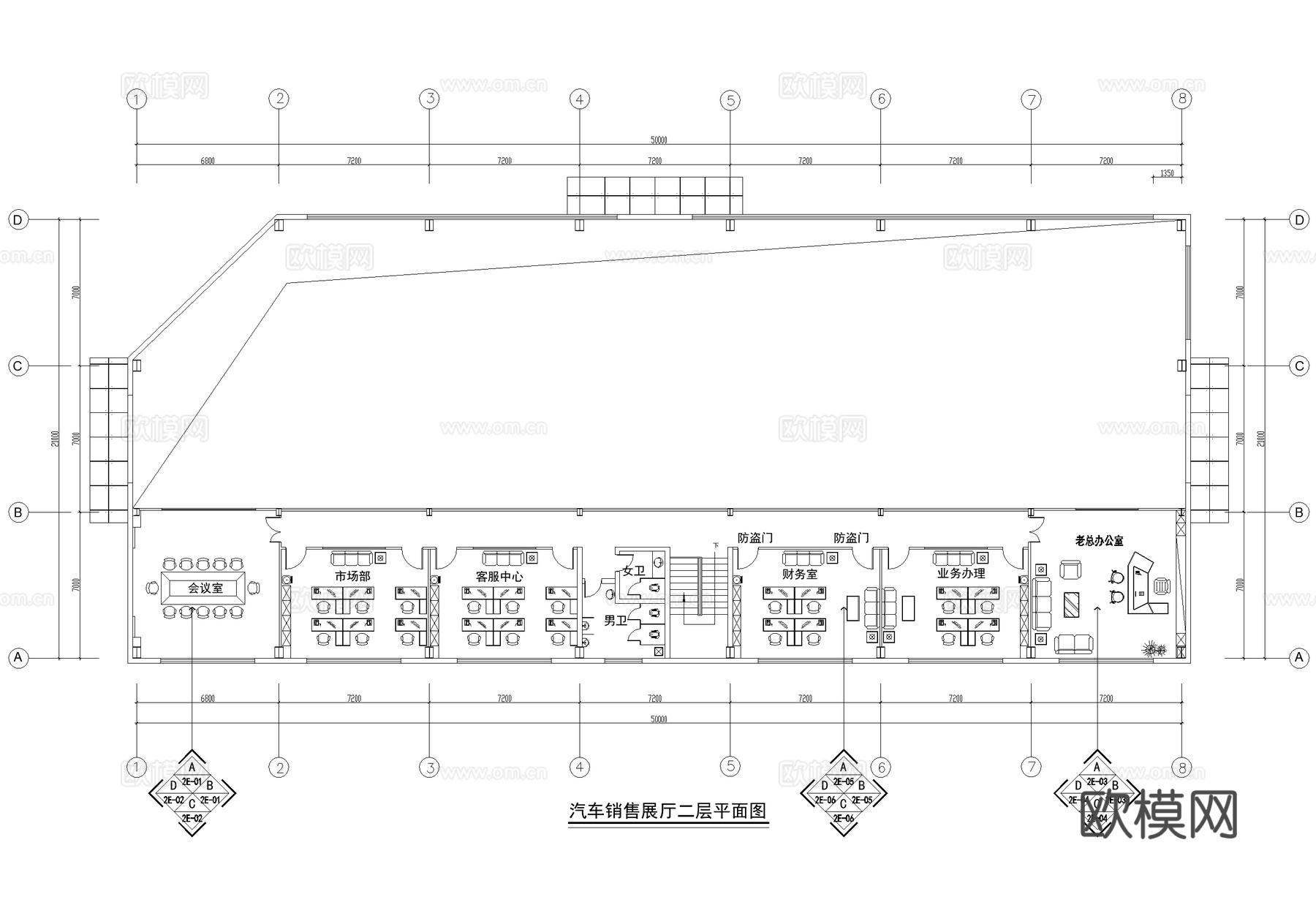 二层4s店汽车展厅洽谈体验服务中心室内工装cad施工图