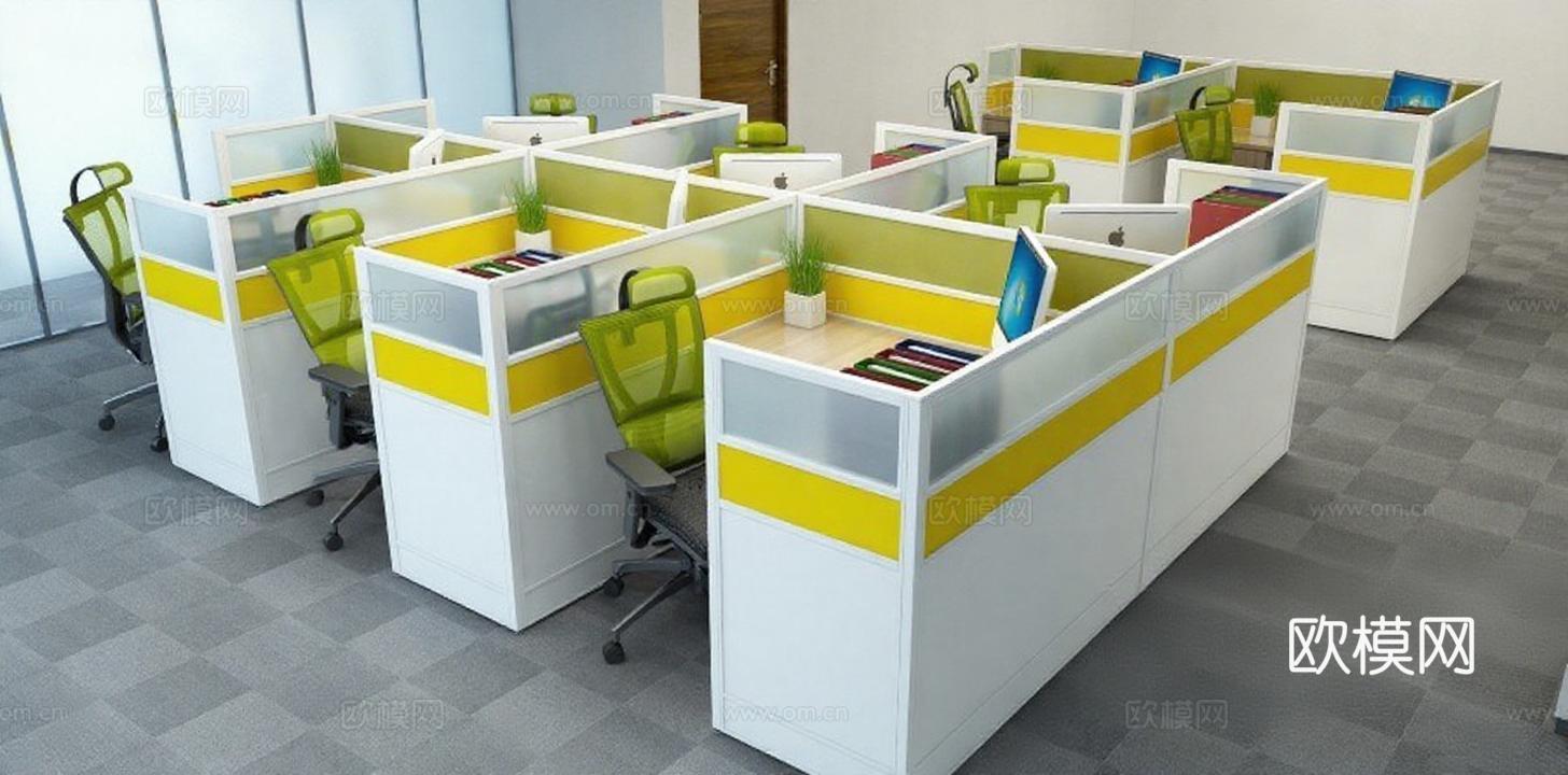 现代办公家具隔间设计 开放式工作空间3D模型 高效活力办公室装修免费3d模型