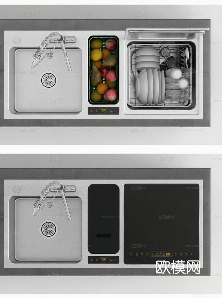 智能厨房一体化设计 多功能集成高端家电 未来家居科技体验免费3d模型