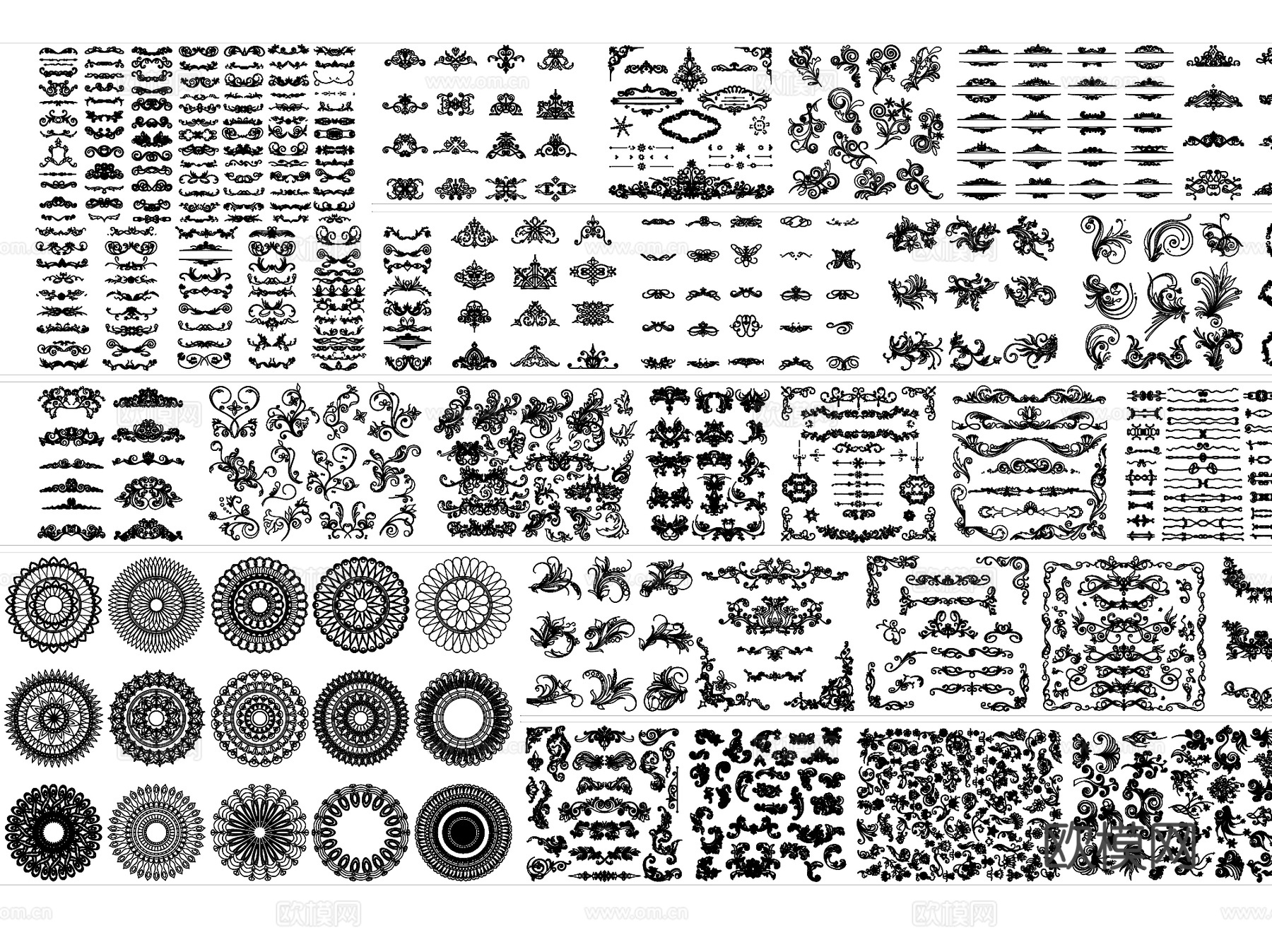 中式欧式雕花角花线条纹样CAD图块图库集 8套cad施工图