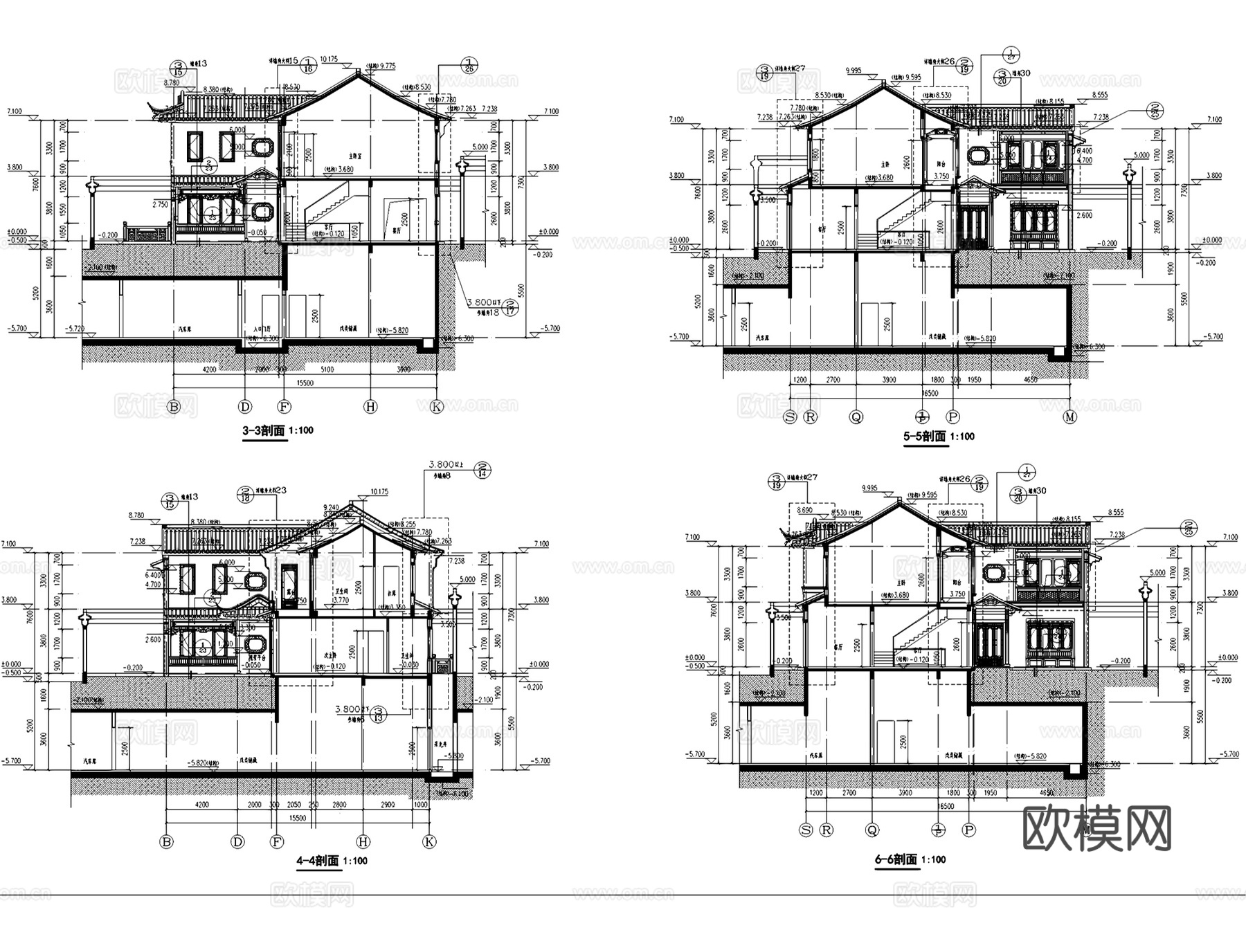 苏州绿城桃花源新中式别墅建筑CAD施工图全套cad施工图