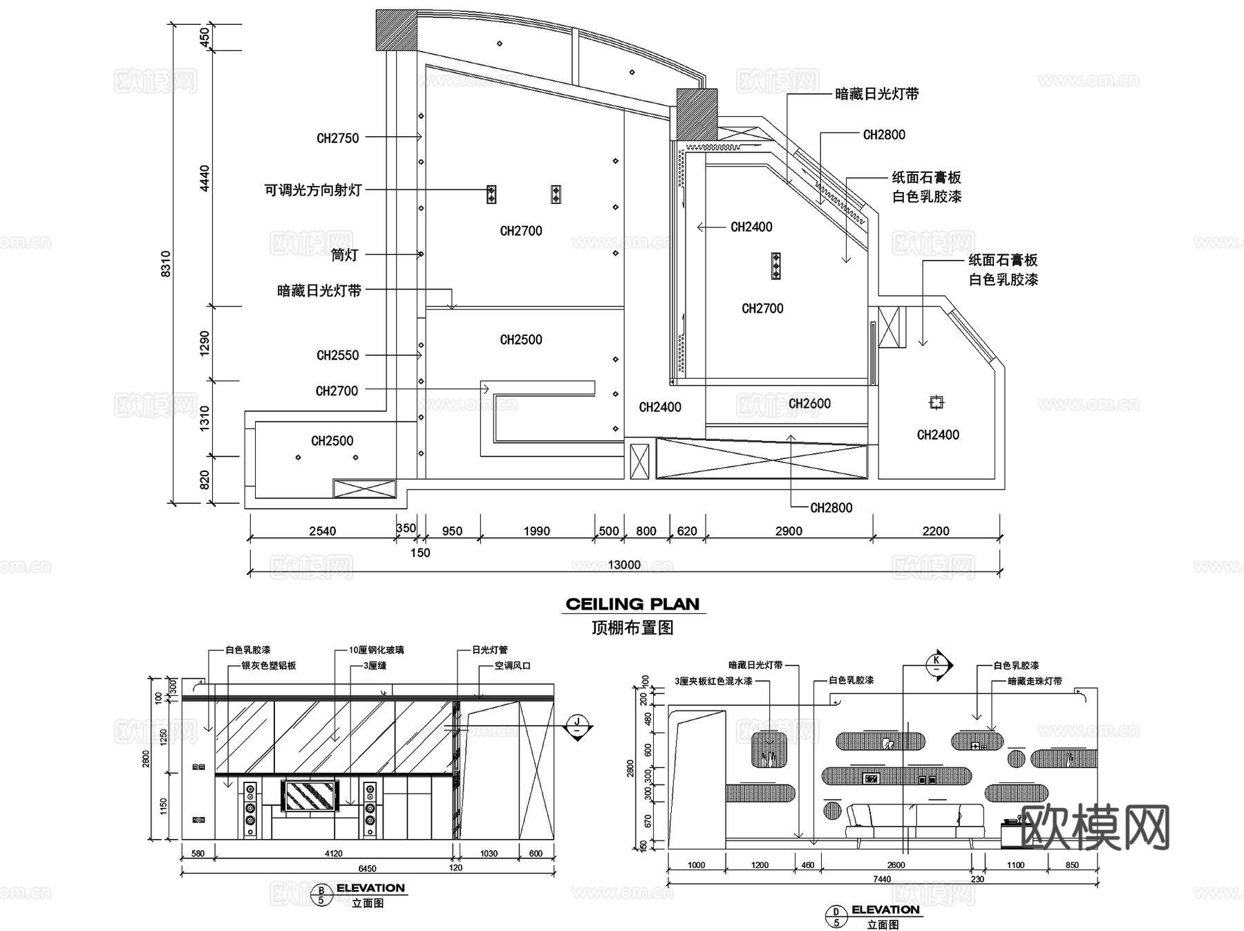 现代简约一居室单间室内装饰CAD施工图集 3套cad施工图