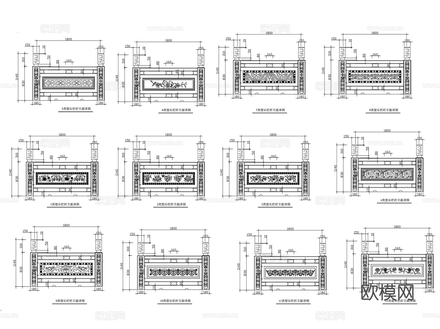 常用古建筑中式构造门窗纹样结构CAD施工图集图块 50套cad施工图