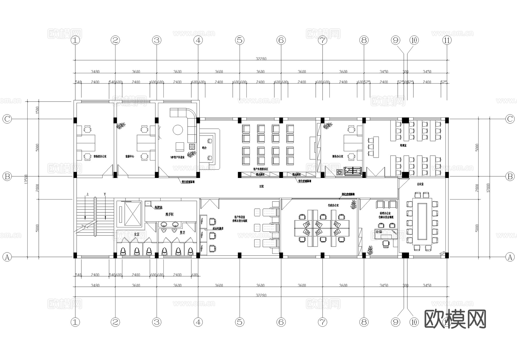 汽车展厅4s店体验服务中心二层平面图cad施工图