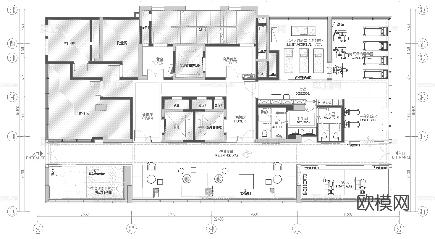 健身会所 最新平面施工图合集cad施工图